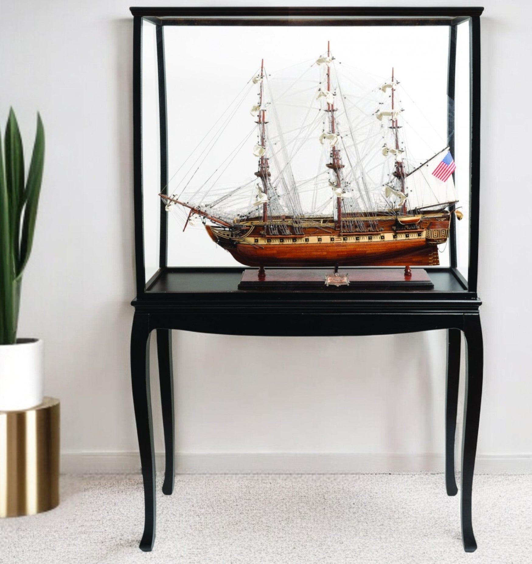 69" Solid Wood Hand Painted 1797 USS Constitution Large Floor Display Case Model Boat-Sculptures-DECOROLALA
