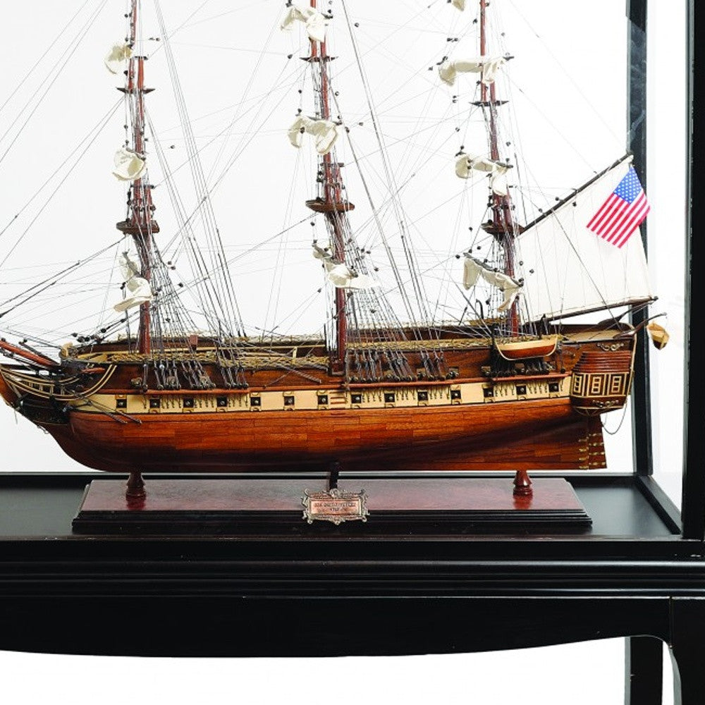 69" Solid Wood Hand Painted 1797 USS Constitution Large Floor Display Case Model Boat-Sculptures-DECOROLALA