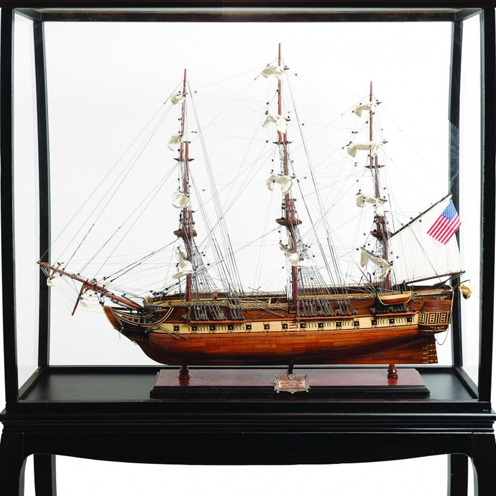 69" Solid Wood Hand Painted 1797 USS Constitution Large Floor Display Case Model Boat-Sculptures-DECOROLALA