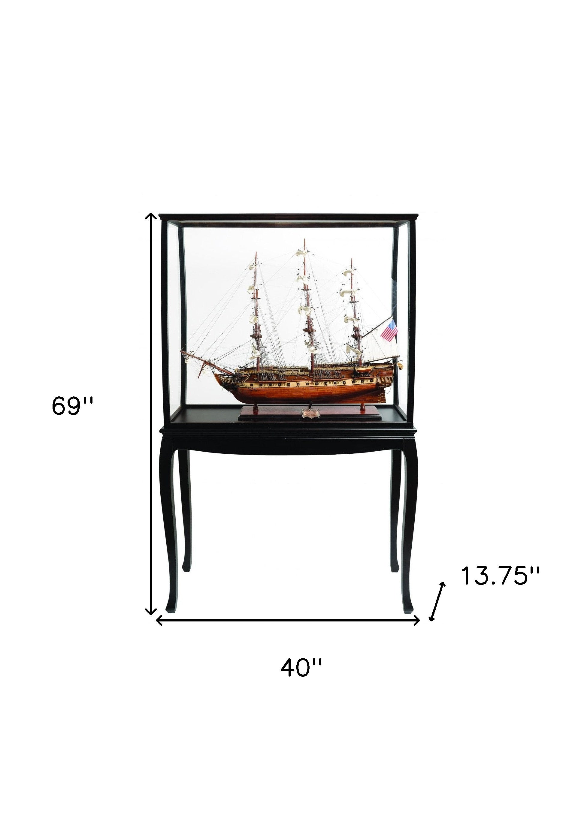 69" Solid Wood Hand Painted 1797 USS Constitution Large Floor Display Case Model Boat-Sculptures-DECOROLALA