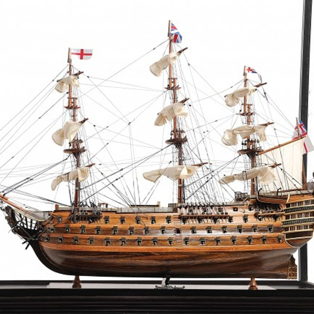 69" Wood Brown HMS Victory Large Floor Display Boat Hand Painted Decorative Boat-Sculptures-DECOROLALA