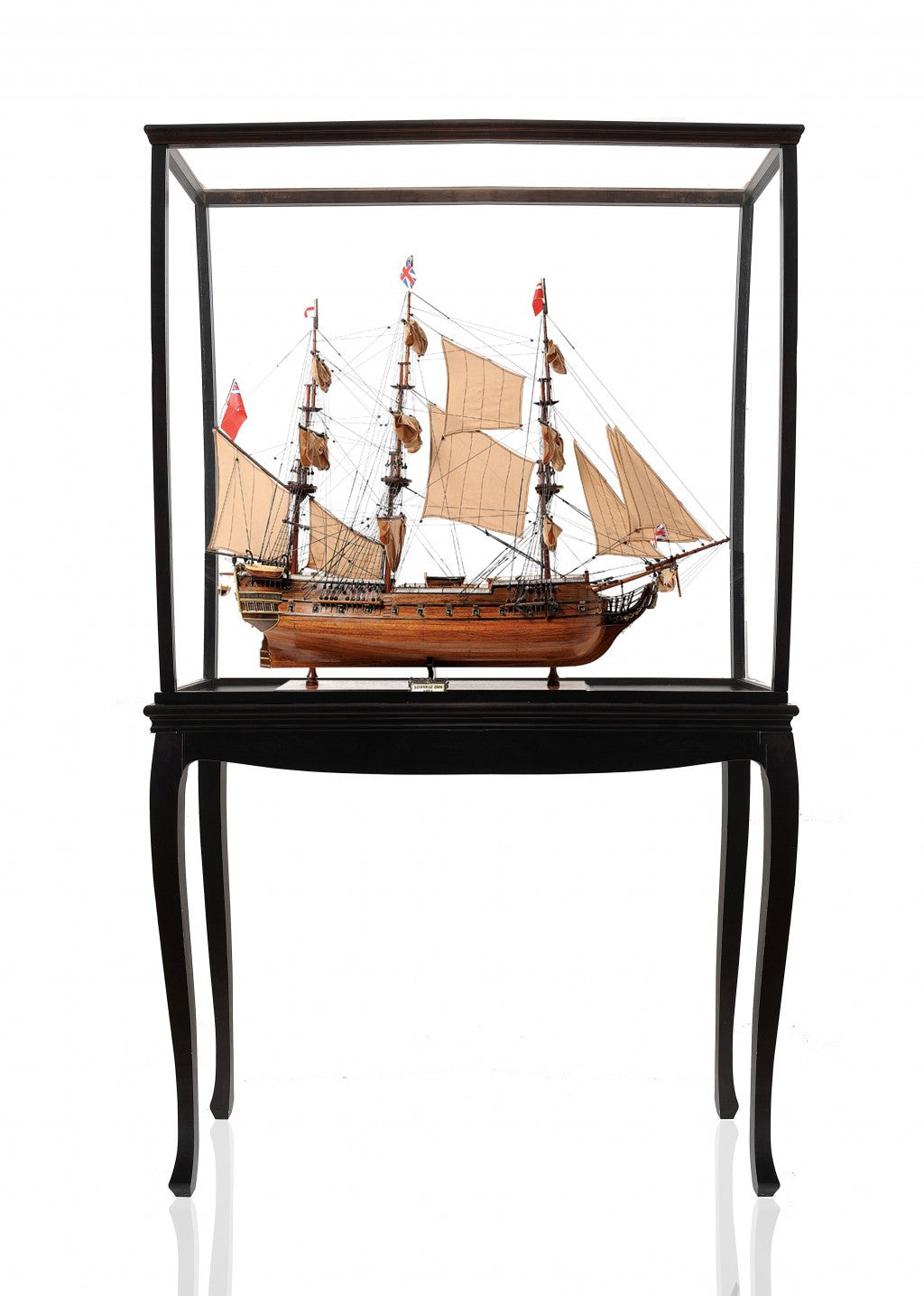 69" Wood Brown Solid Wood Hand Painted HMS Surprise 1796 Large Floor Display Case Model Boat-Sculptures-DECOROLALA