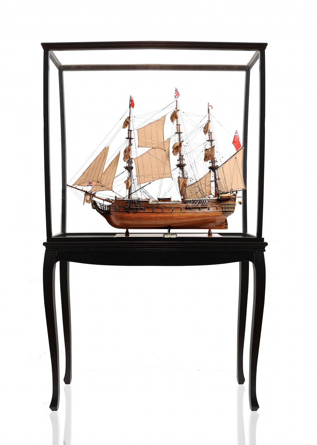69" Wood Brown Solid Wood Hand Painted HMS Surprise 1796 Large Floor Display Case Model Boat-Sculptures-DECOROLALA