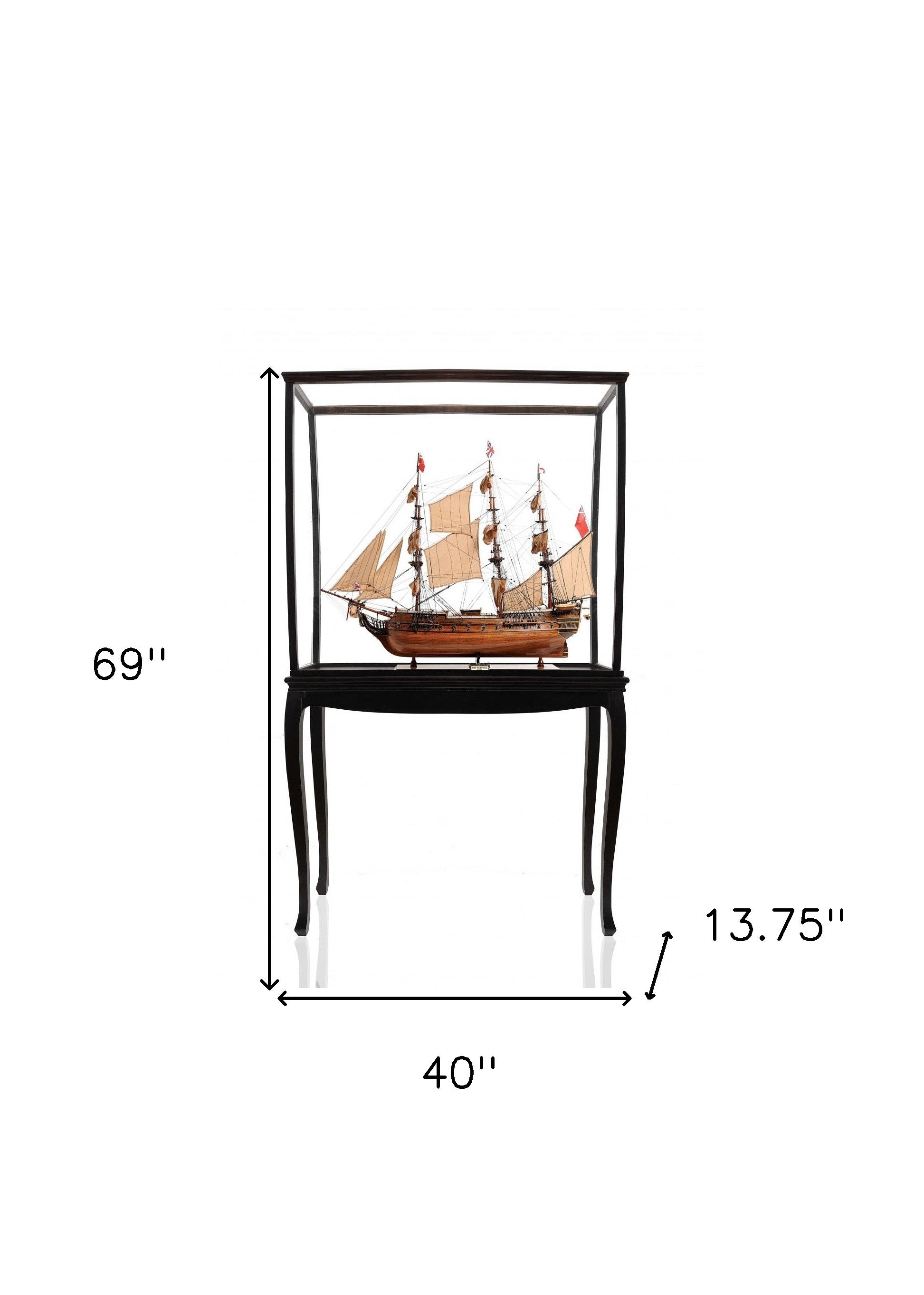 69" Wood Brown Solid Wood Hand Painted HMS Surprise 1796 Large Floor Display Case Model Boat-Sculptures-DECOROLALA