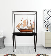 69" Wood Brown Solid Wood Hand Painted HMS Surprise 1796 Large Floor Display Case Model Boat-Sculptures-DECOROLALA