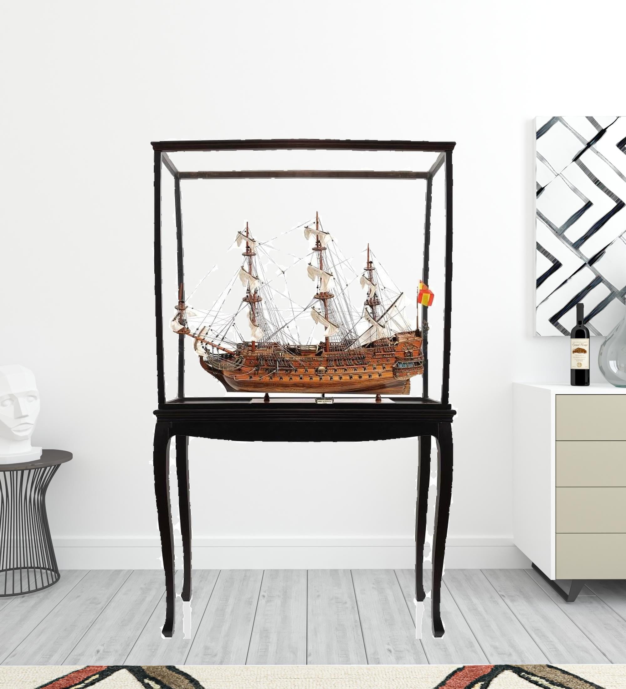 69" Wood Brown Solid Wood Hand Painted San Felipe Large Floor Display Model Boat-Sculptures-DECOROLALA