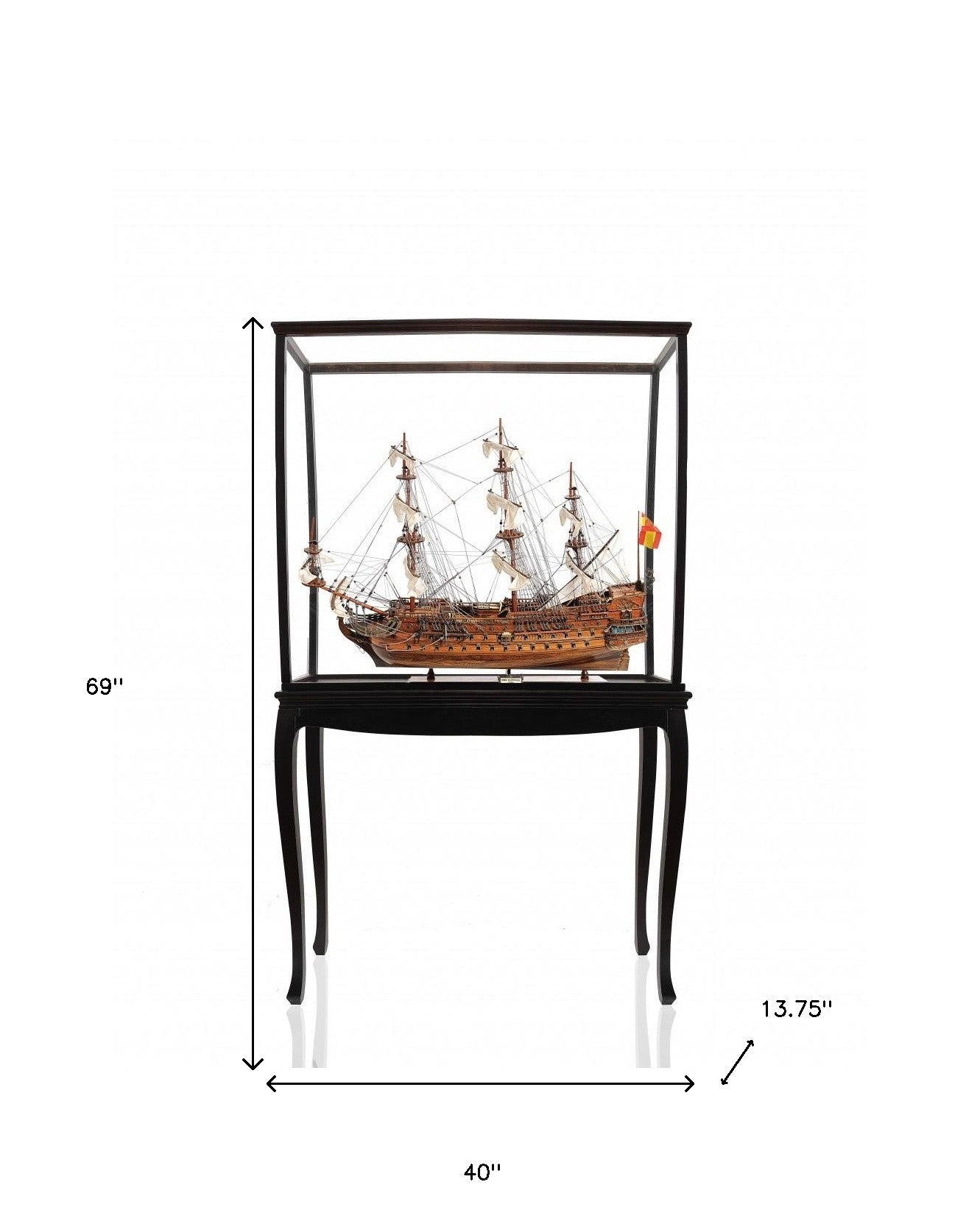 69" Wood Brown Solid Wood Hand Painted San Felipe Large Floor Display Model Boat-Sculptures-DECOROLALA