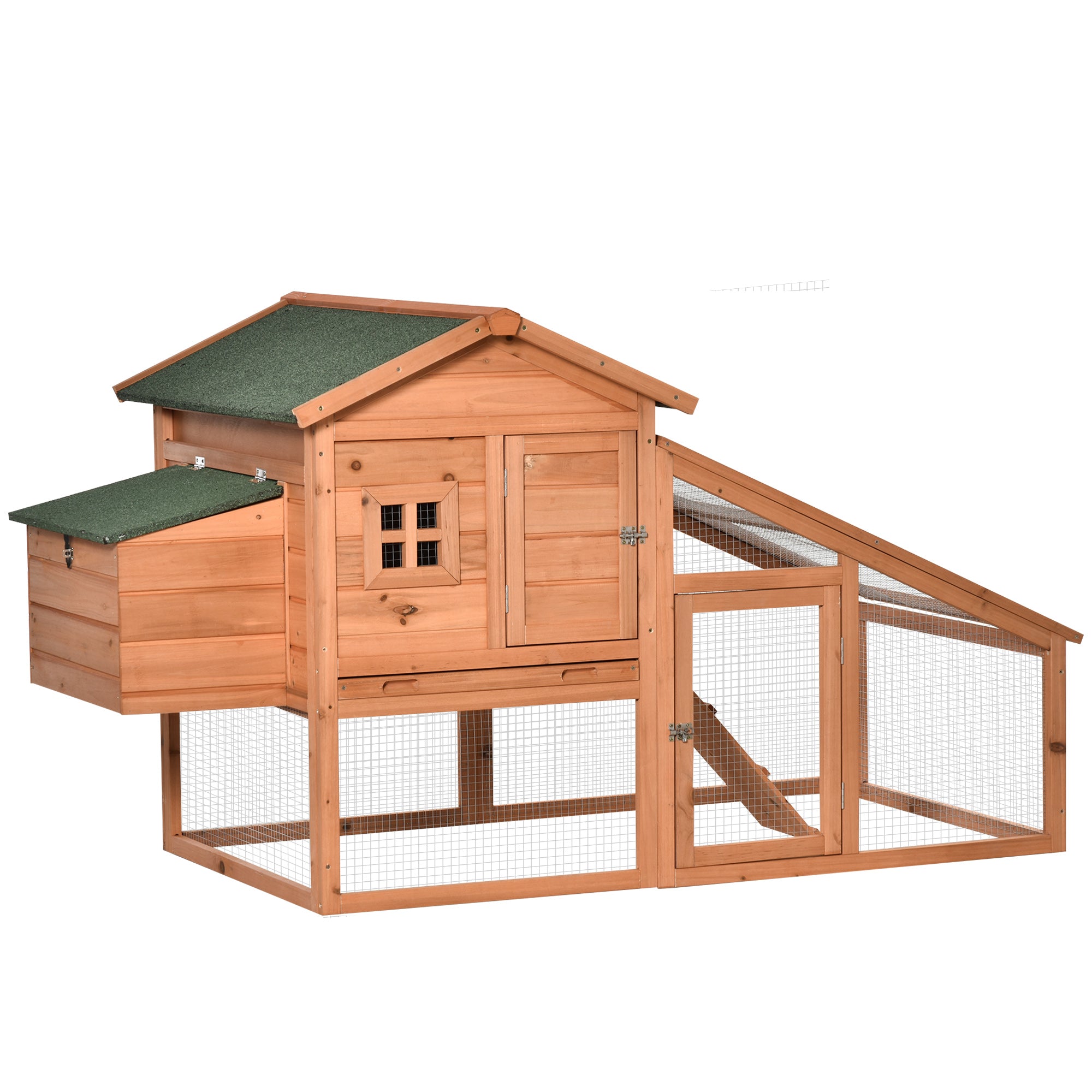 69" Wooden Chicken Coop with Outdoor Run - Yellow and Green-Small Animals-DECOROLALA
