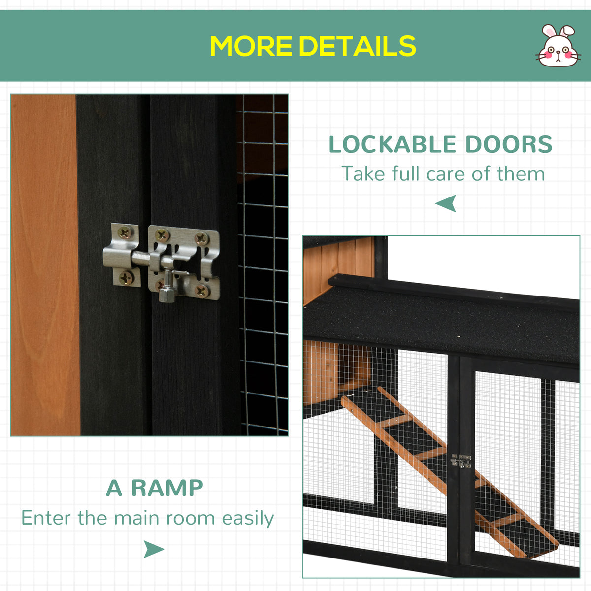 69" Wooden Rabbit Hutch - Black Fir Wood Pet Playpen with Run Box-Small Animals-DECOROLALA