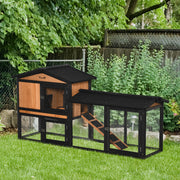 69" Wooden Rabbit Hutch - Black Fir Wood Pet Playpen with Run Box-Small Animals-DECOROLALA