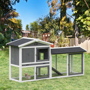 69" Wooden Rabbit Hutch - White Fir Wood Bunny House with Run Box-Small Animals-DECOROLALA