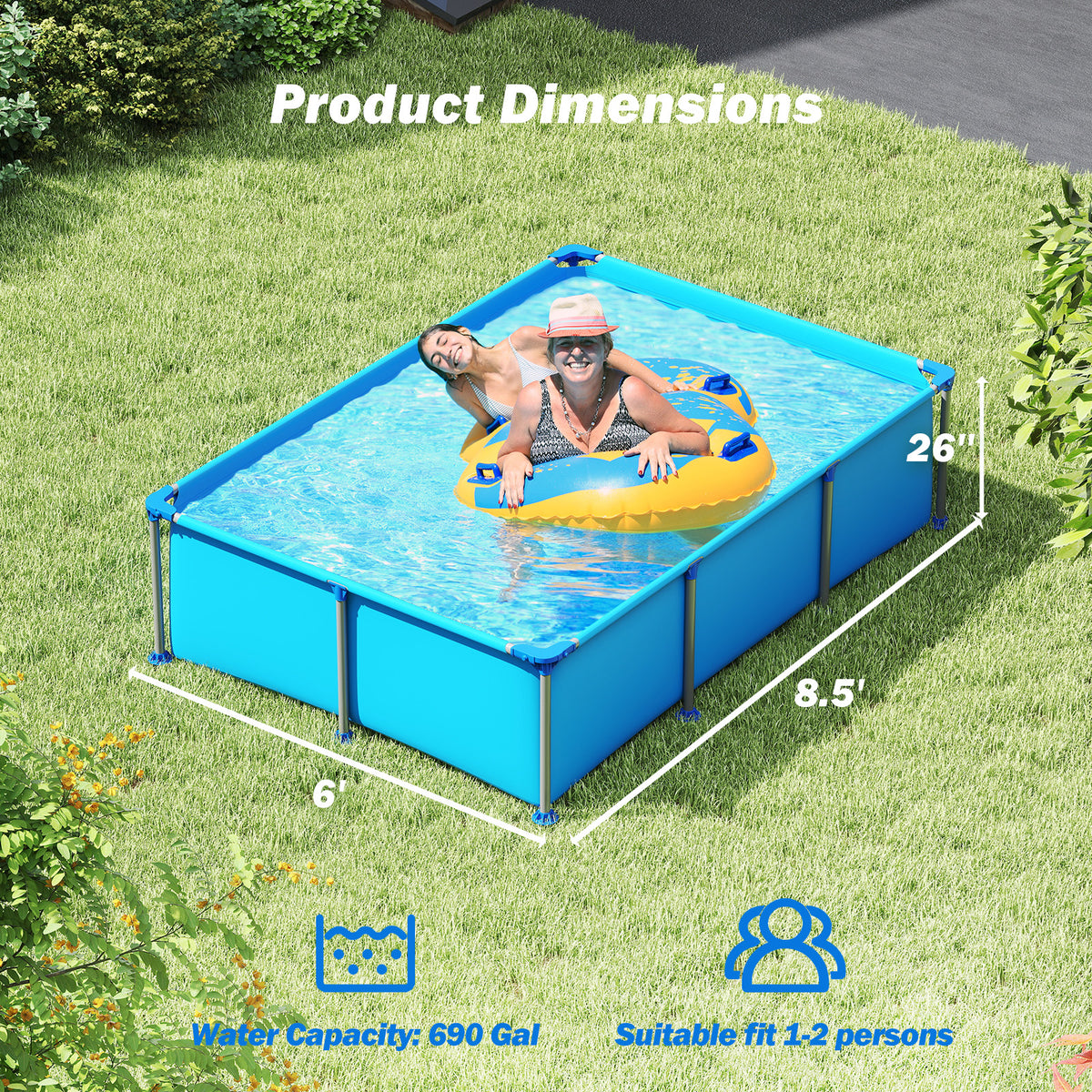 690/978/1158/1617 Gal Outdoor Family Swimming Pool with Metal Frame-6 ft-Swimming Pools-DECOROLALA