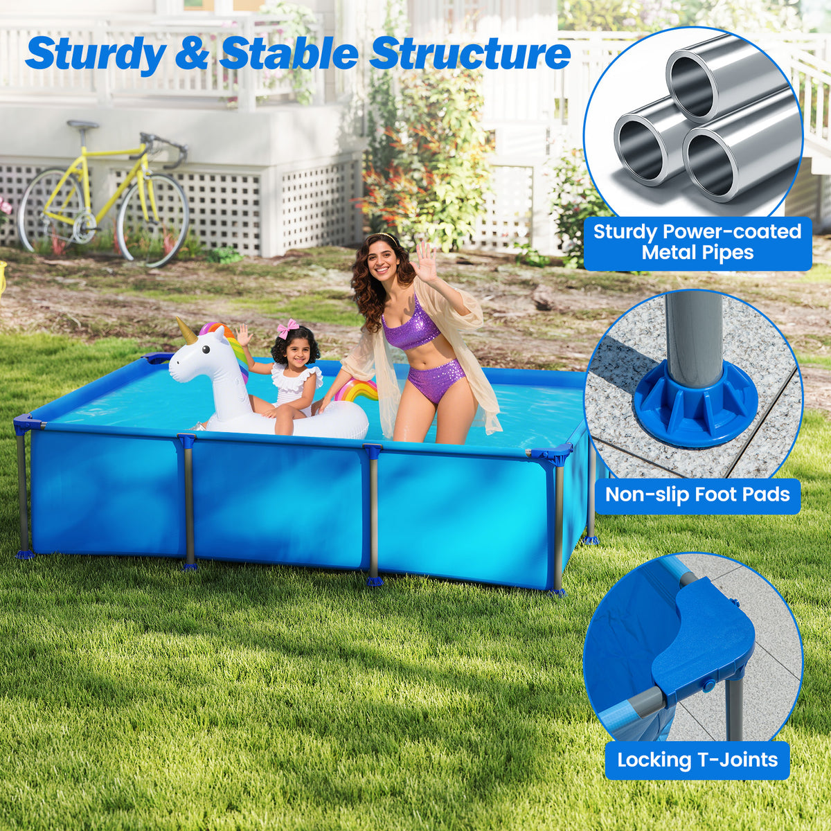 690/978/1158/1617 Gal Outdoor Family Swimming Pool with Metal Frame-6 ft-Swimming Pools-DECOROLALA