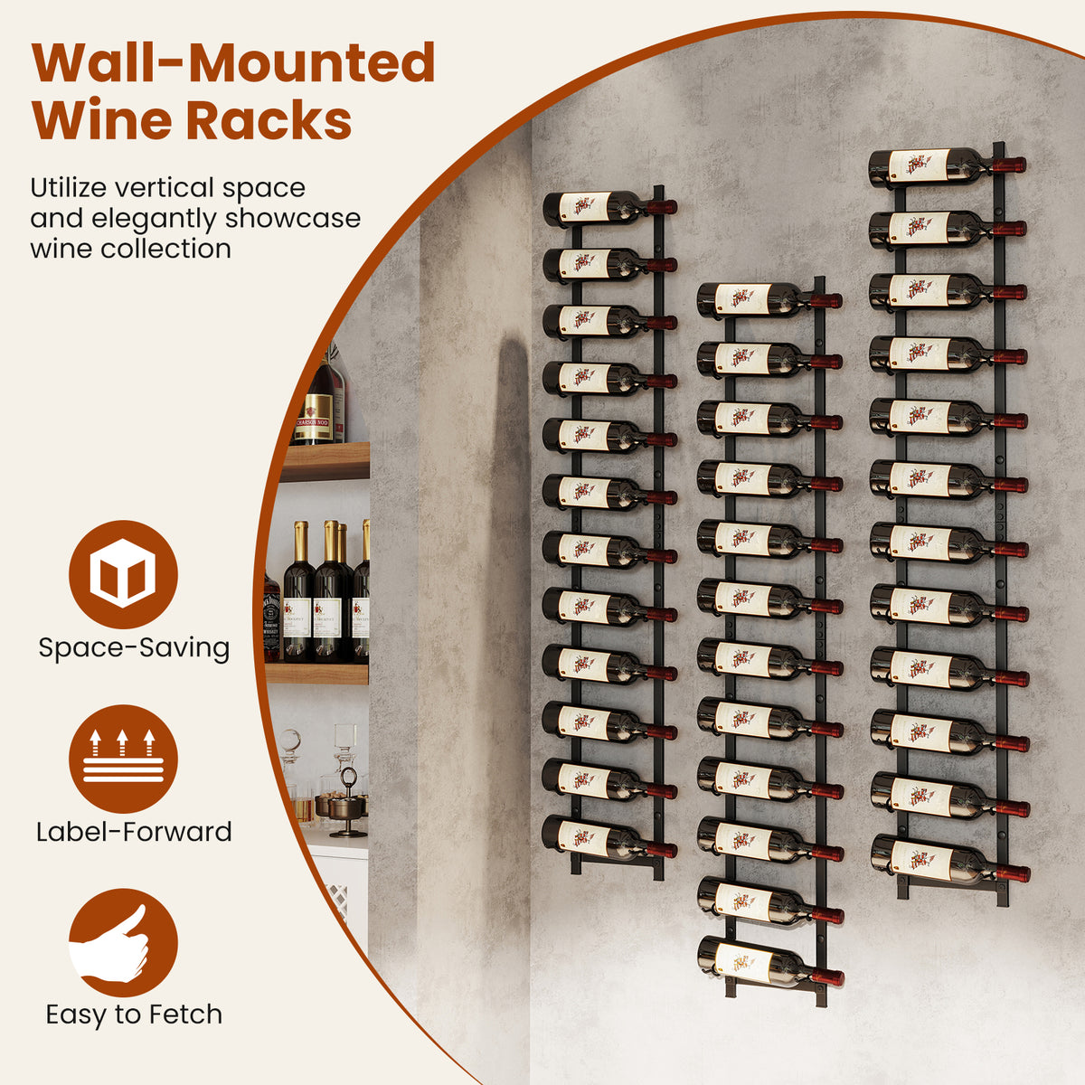 6/9/12-Bottle Rustproof Wall-Mounted Wine Rack-XL-Wine Racks-DECOROLALA