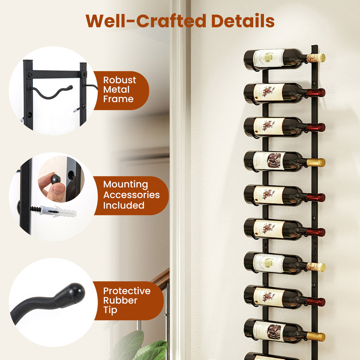 6/9/12-Bottle Rustproof Wall-Mounted Wine Rack-XL-Wine Racks-DECOROLALA