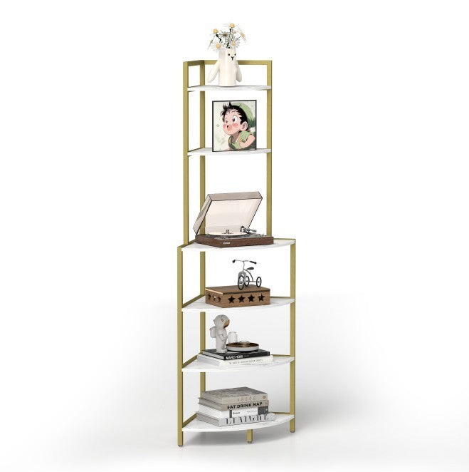 6-Tier Corner Open Shelf Modern Bookcase Wood Rack Freestanding