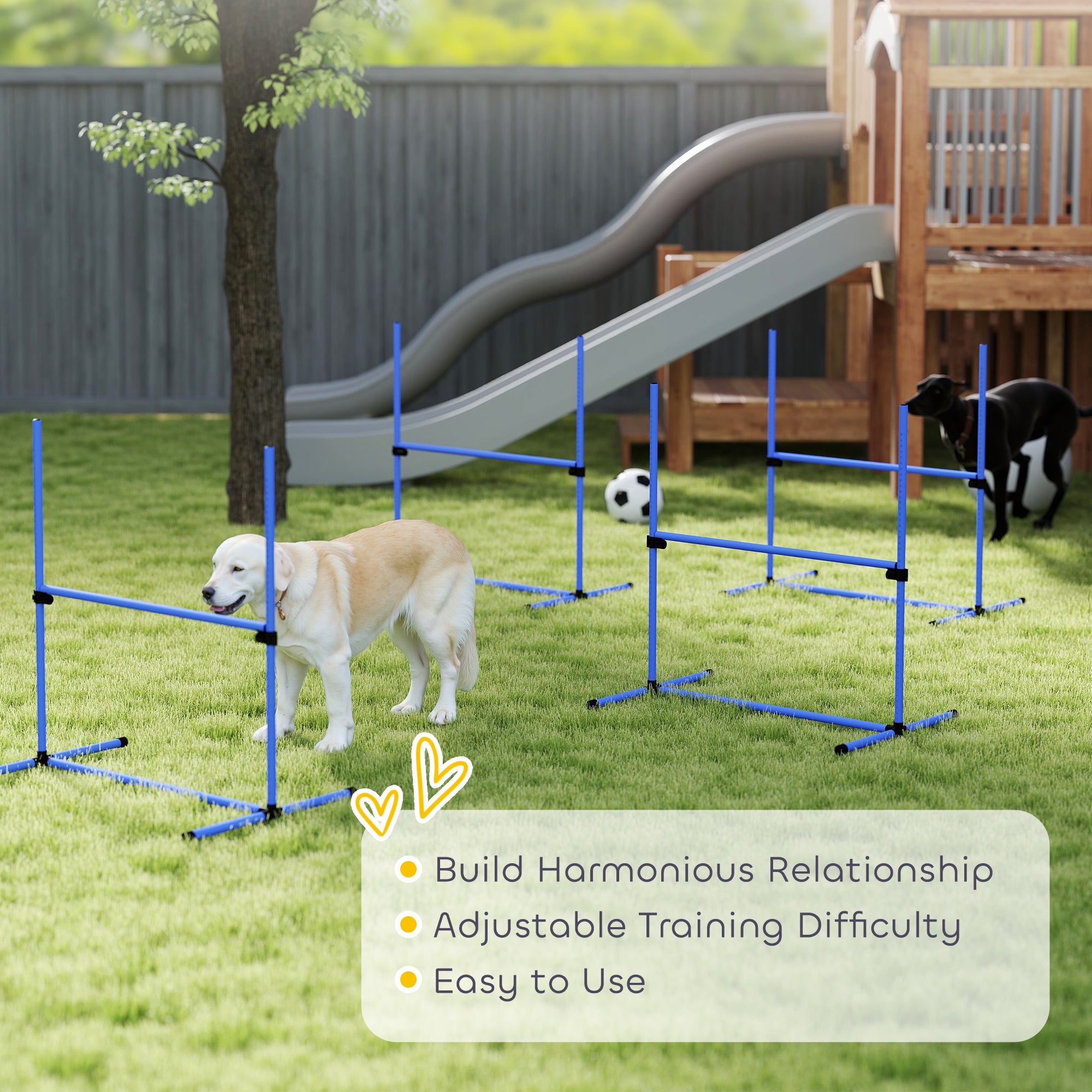 Ensemble de 4 équipements d’entraînement à l’agilité pour chiens, barre de saut réglable, kit d’exercice pour animaux avec sac de transport (Bleu)