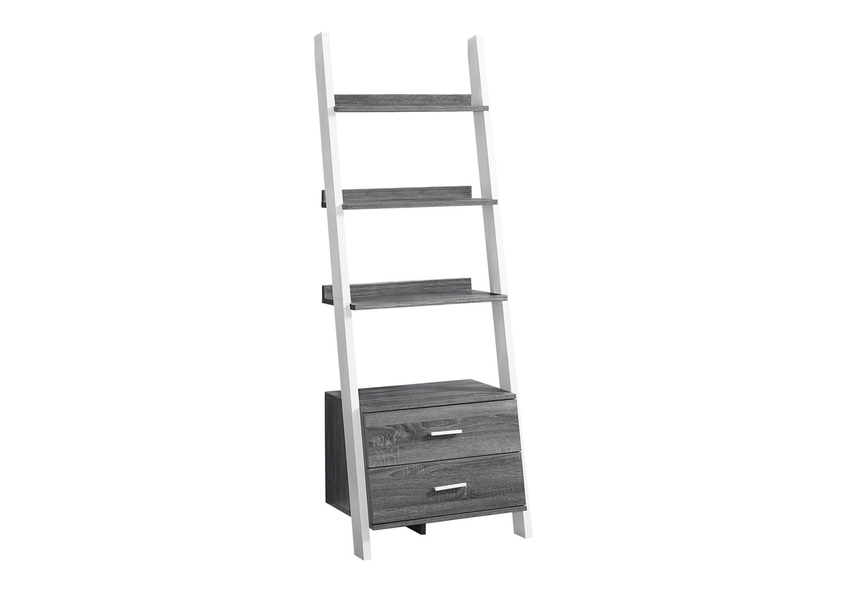 69"H Grey-White Ladder Bookcase with 2 Drawers-TV Stands-DECOROLALA