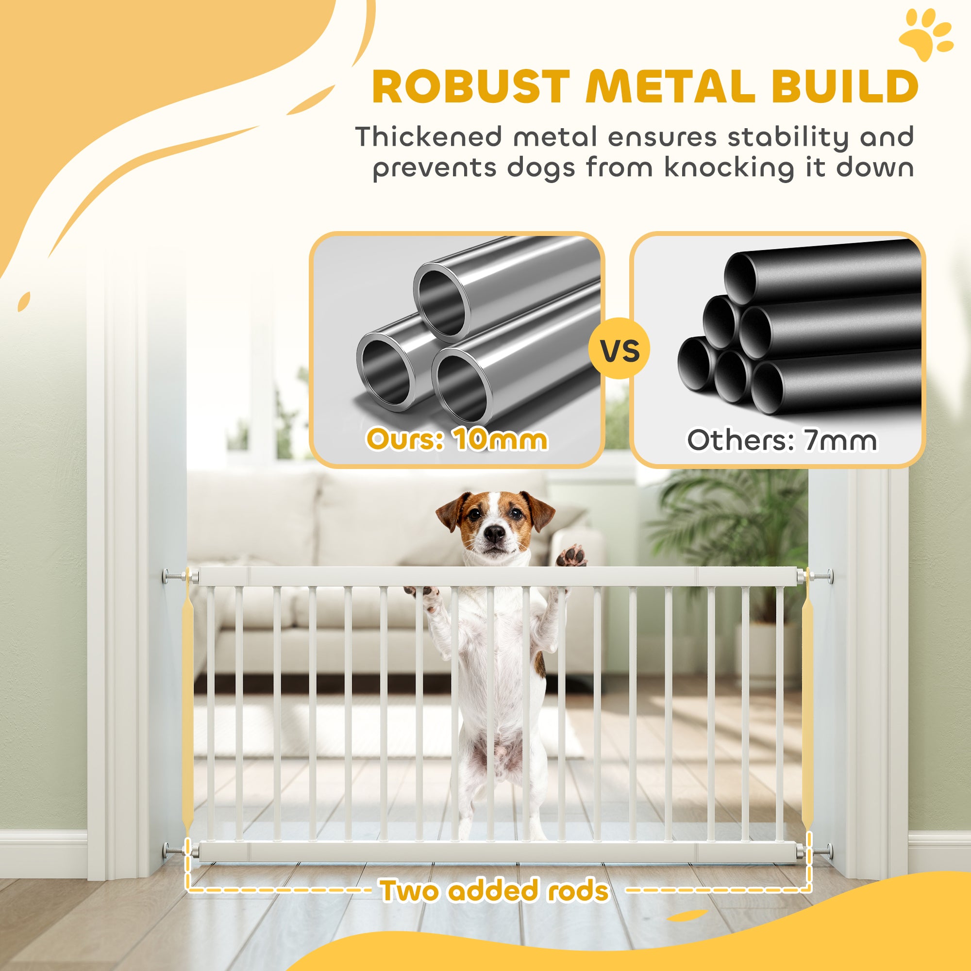 26"-37" Dog Gate, Adjustable Pet Gate, Fits 18" Tall with 2 Extension, Pressure Mount Kit for Stairs and Doorways, White