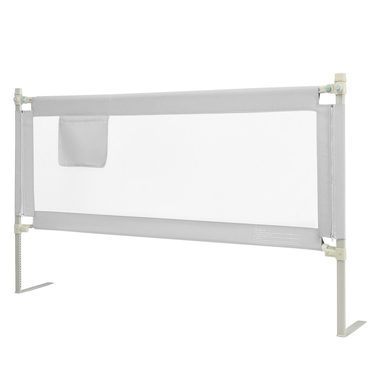 69.5 Inches Toddler Bedrail with Anti-Collision Cotton and Side Pocket-Gray-Bed Rails-DECOROLALA