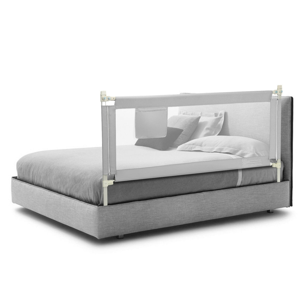 69.5 Inches Toddler Bedrail with Anti-Collision Cotton and Side Pocket-Gray-Bed Rails-DECOROLALA