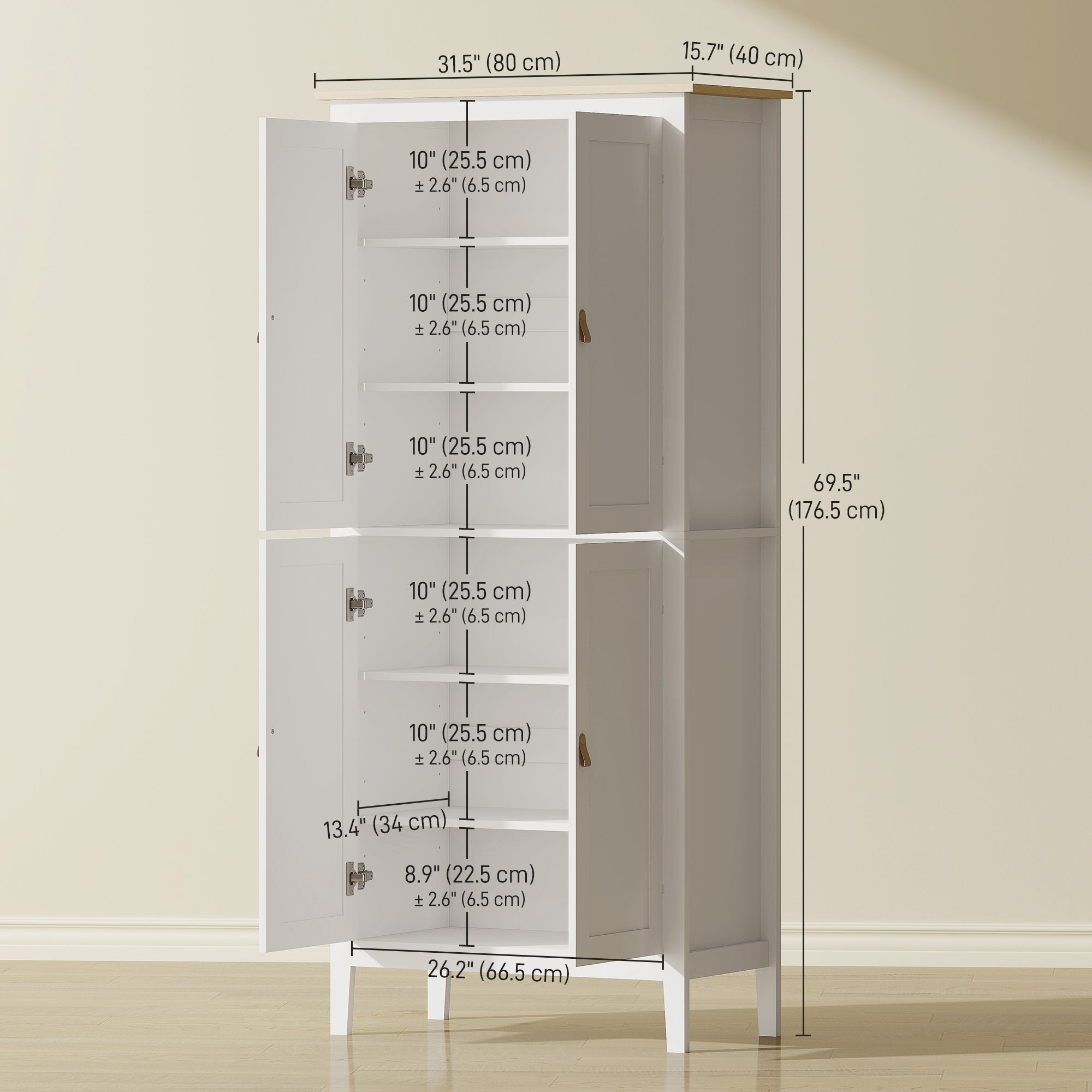 69.5" Kitchen Pantry Cabinet with LED Light, Motion Sensor, White, Modern Storage-DECOROLALA