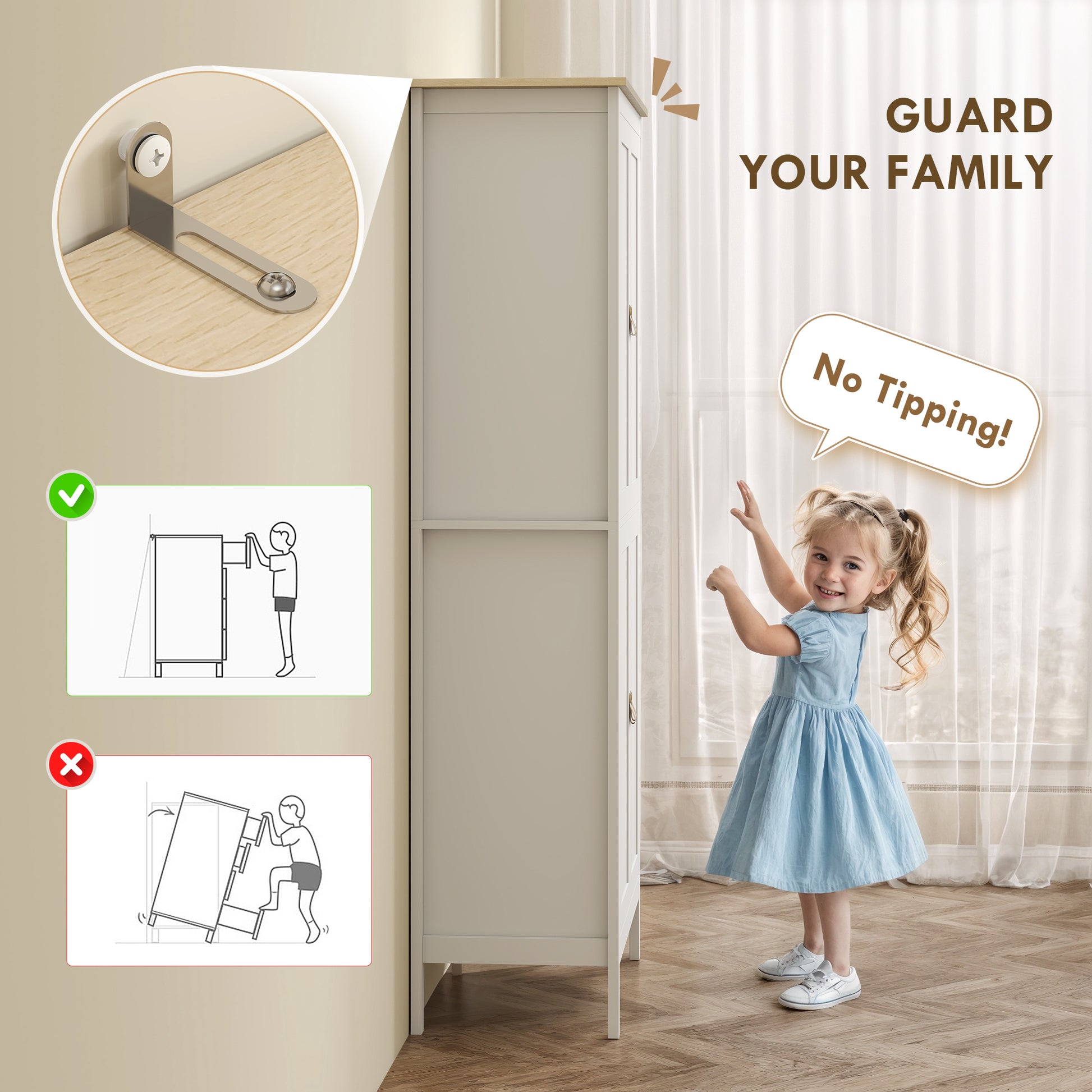69.5" Kitchen Pantry Cabinet with LED Light, Motion Sensor, White, Modern Storage-DECOROLALA