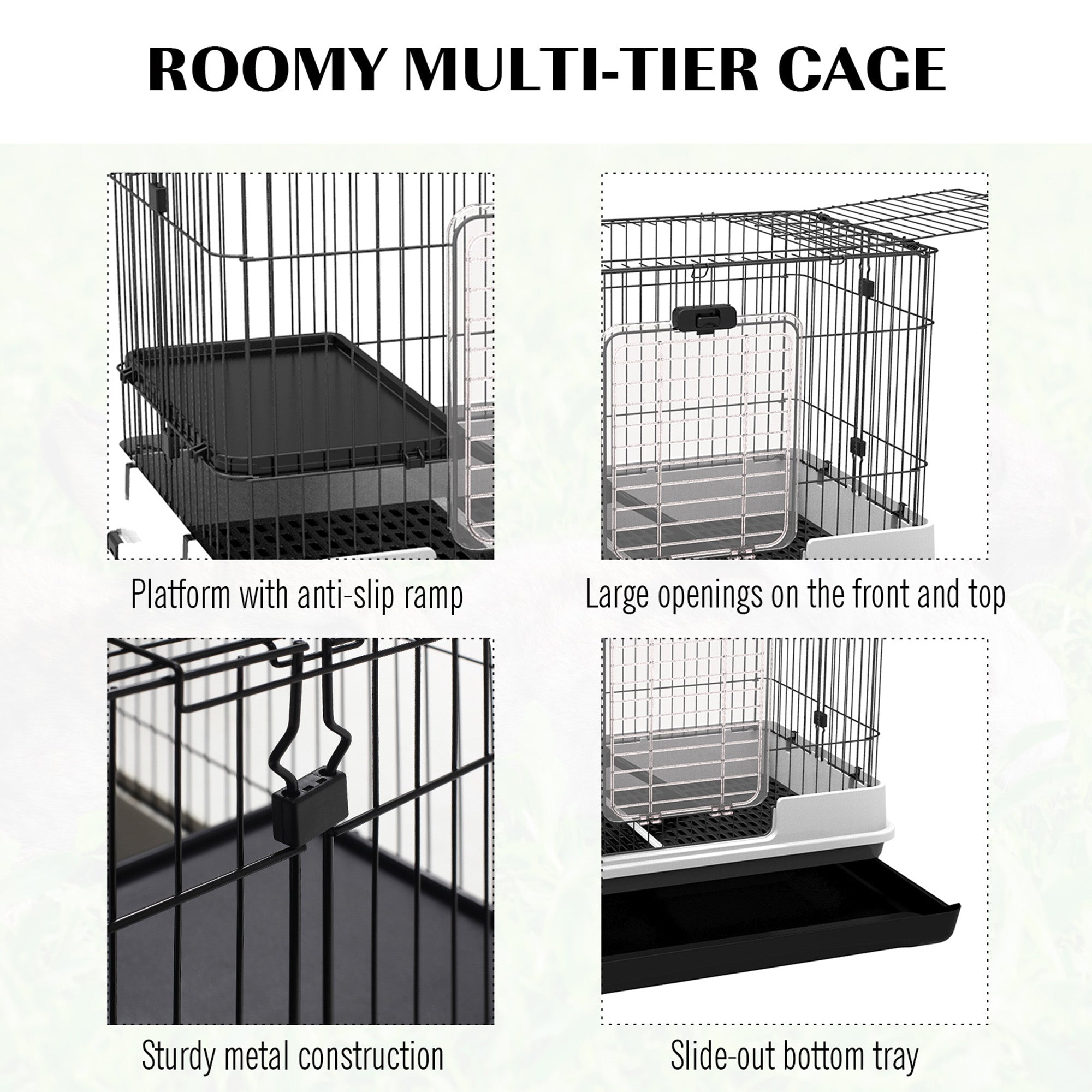 28"H Guinea Pig Cage, 2-Level Rabbit Cage for Ferret, Chinchilla, Hedghog, Bunny, Small Animal Habitat with Wheels, Slide-out Tray, Ramp, Black