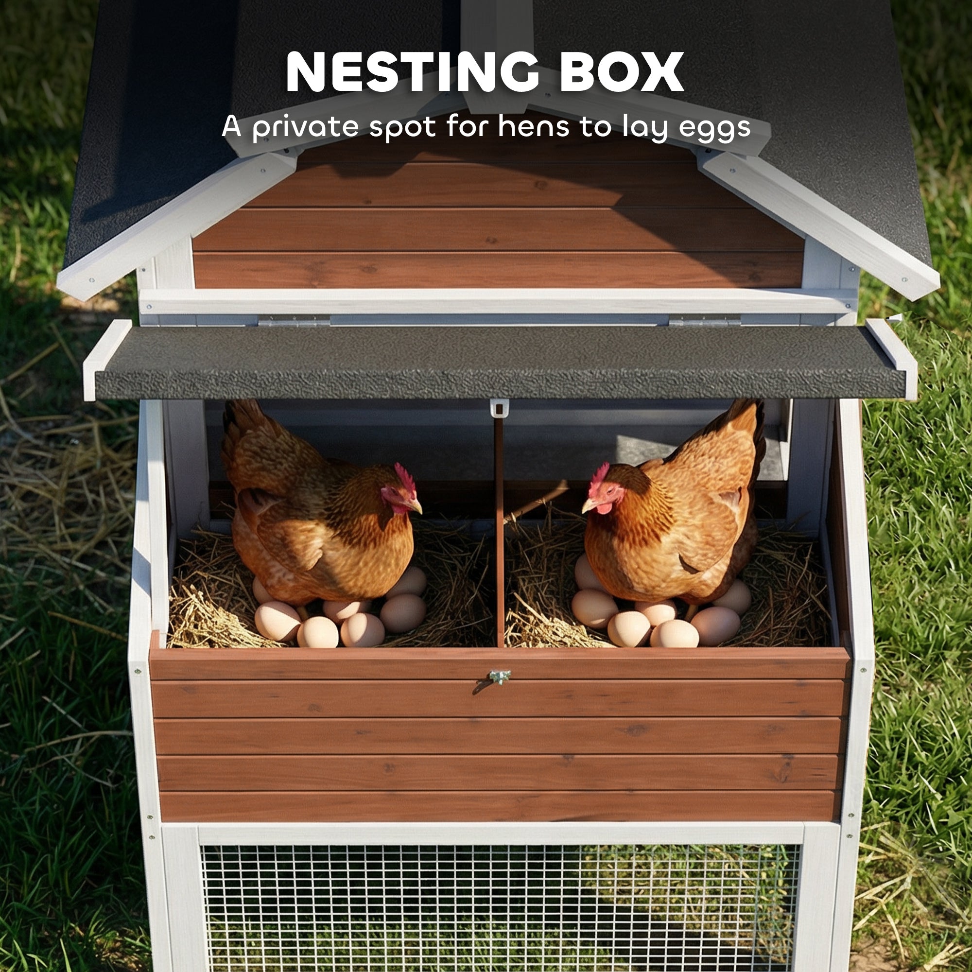 71" Chicken Coop for 3 Chickens, Wooden Hen House with Run, Removable Tray, Nesting Box, Waterproof Asphalt Roof