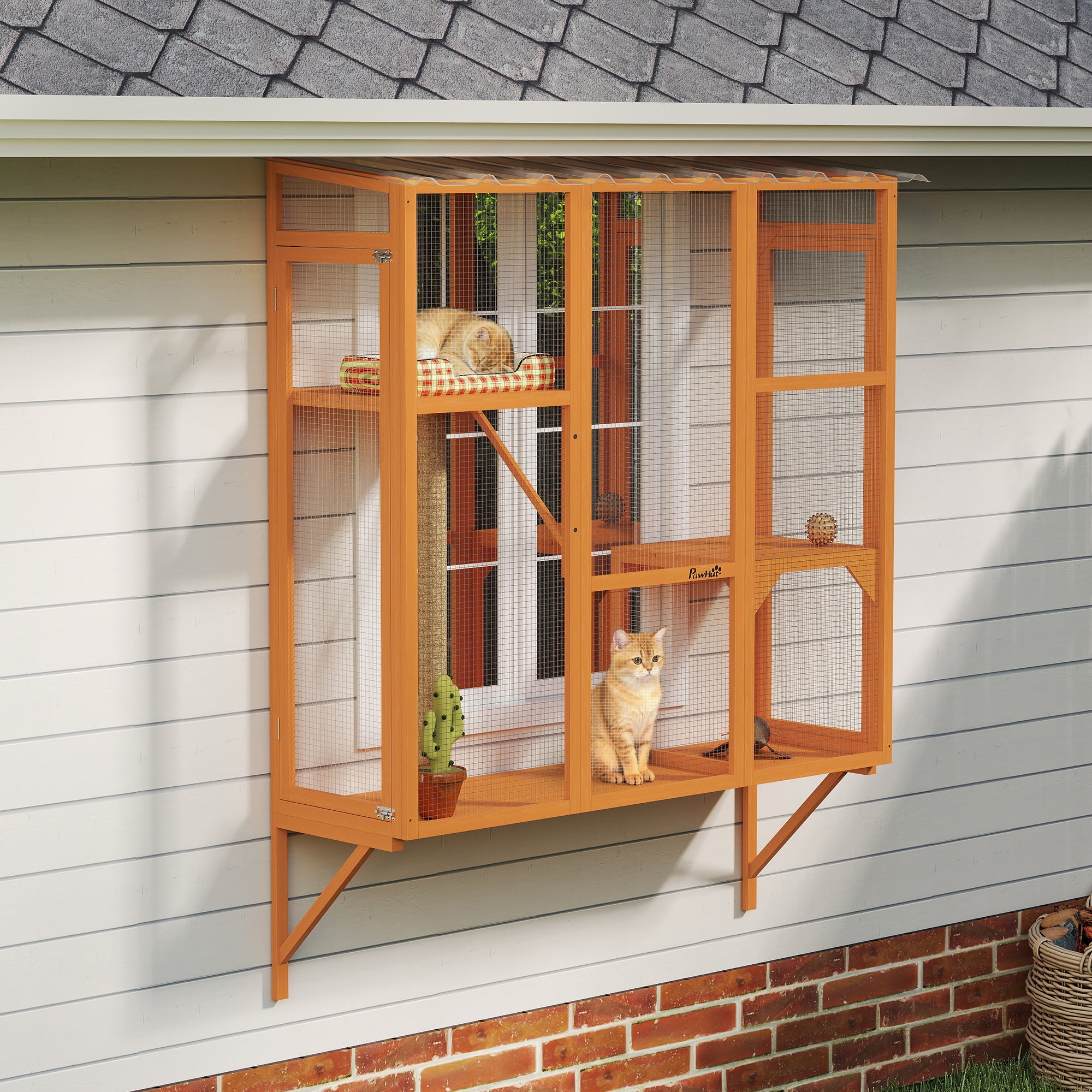 Wooden Outdoor Catio Window Box Enclosure - Orange Fir Wood-Cats-DECOROLALA