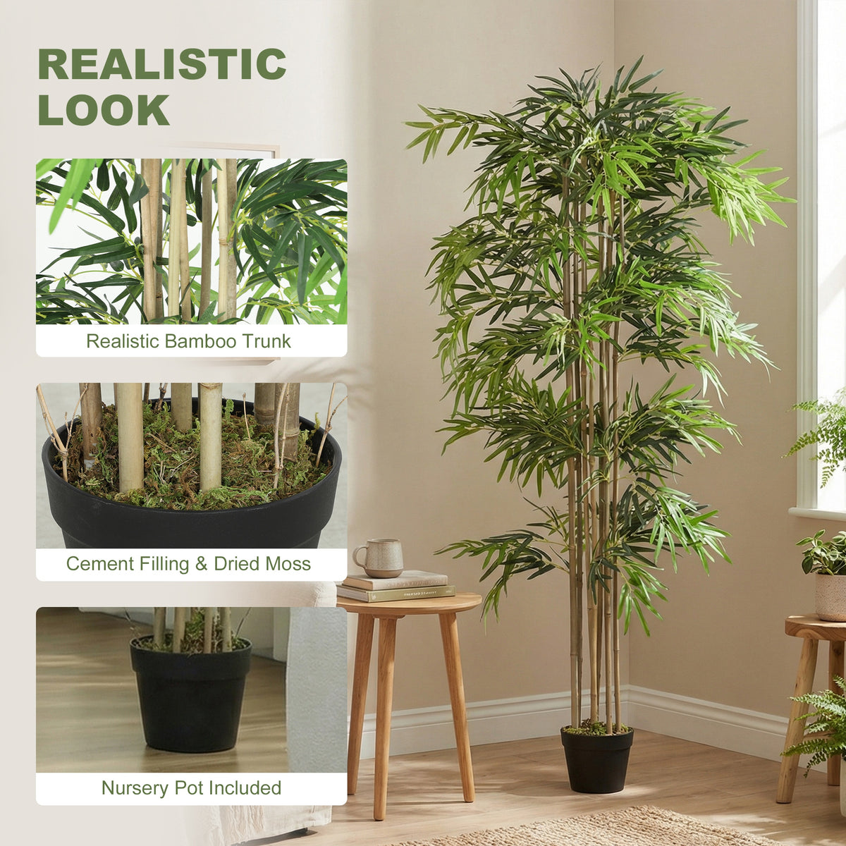 6FT Artificial Bamboo Tree, Fake Plant with 1530 Leaves, Greenery Plant in Nursery Pot for Indoor, Green-Artificial Trees-DECOROLALA