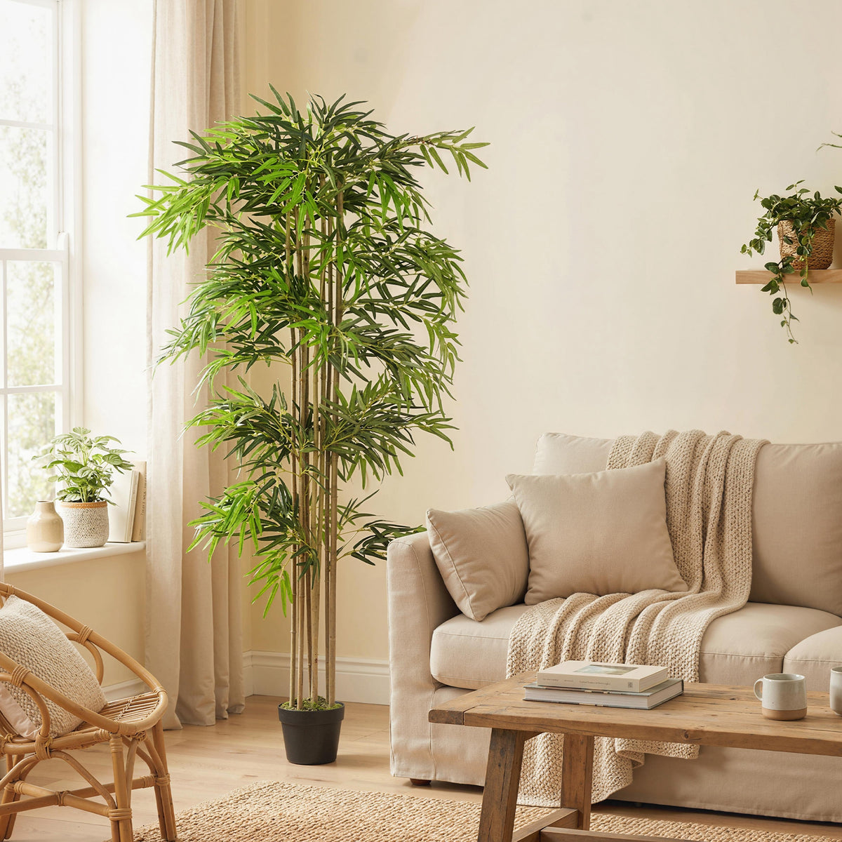 6FT Artificial Bamboo Tree, Fake Plant with 1530 Leaves, Greenery Plant in Nursery Pot for Indoor, Green-Artificial Trees-DECOROLALA