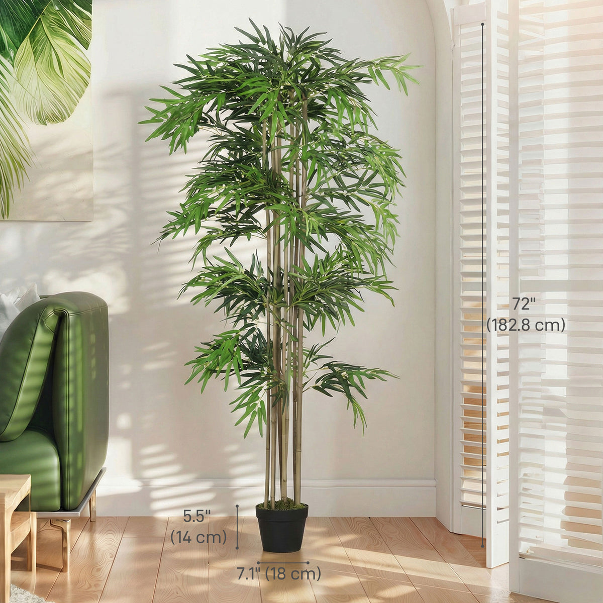 6FT Artificial Bamboo Tree, Fake Plant with 1530 Leaves, Greenery Plant in Nursery Pot for Indoor, Green-Artificial Trees-DECOROLALA