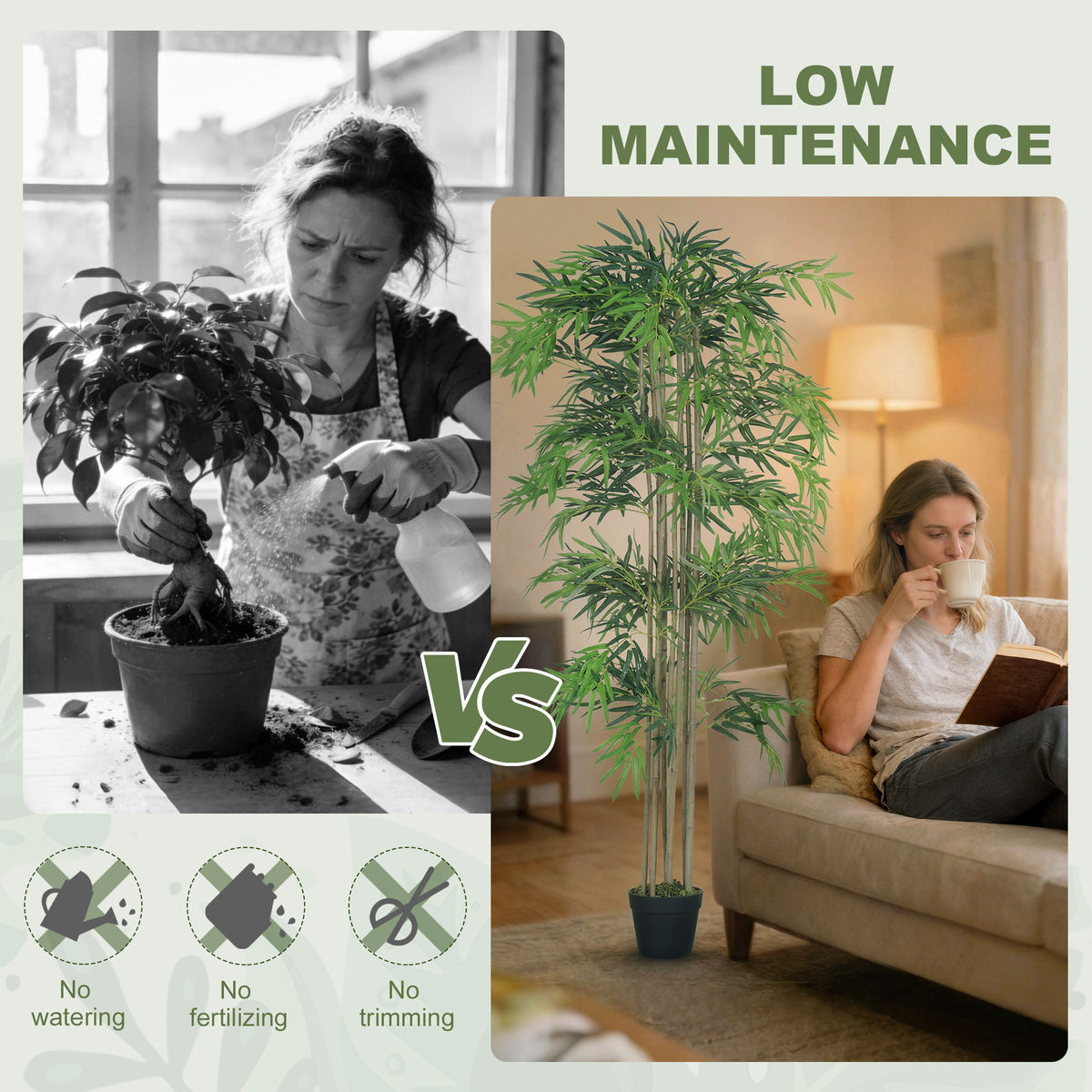 6FT Artificial Bamboo Tree Set of 2, Fake Plant with 1530 Leaves, Greenery Plant in Nursery Pot for Indoor, Green-Artificial Trees-DECOROLALA