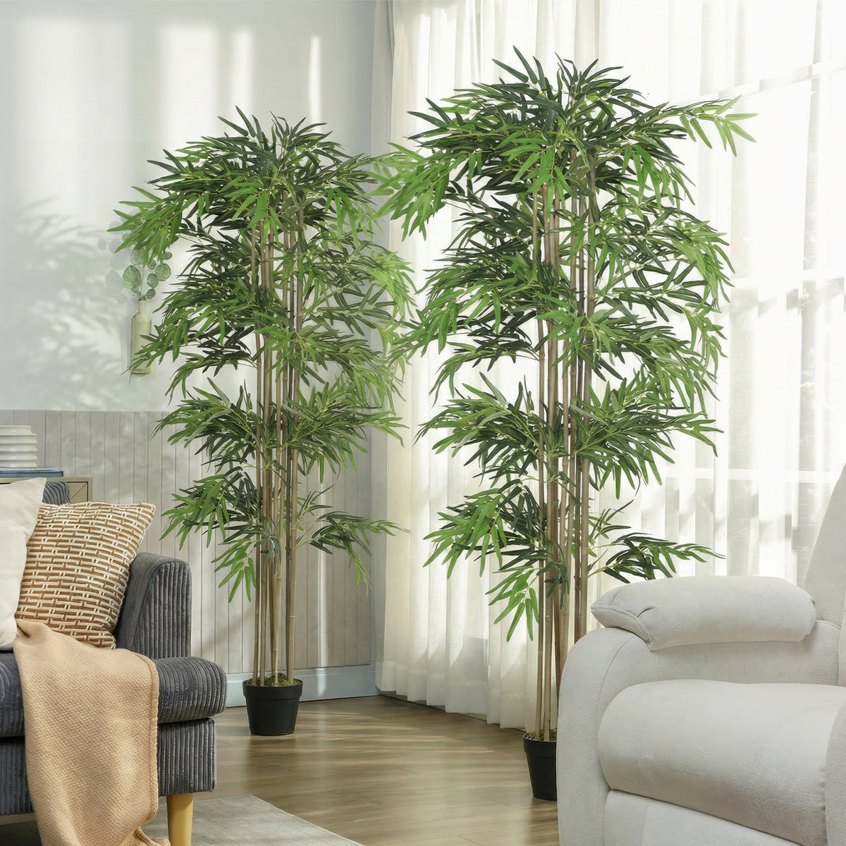 6FT Artificial Bamboo Tree Set of 2, Fake Plant with 1530 Leaves, Greenery Plant in Nursery Pot for Indoor, Green-Artificial Trees-DECOROLALA