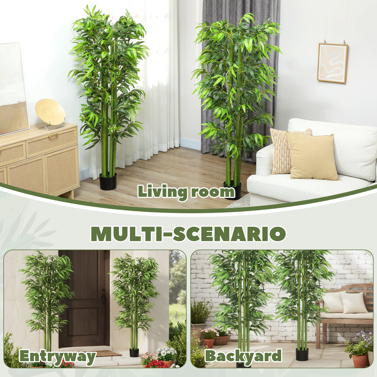 6FT Artificial Bamboo Trees Set of 2, Fake Plants with Nursery Pot for Indoor Decor-Artificial Trees-DECOROLALA