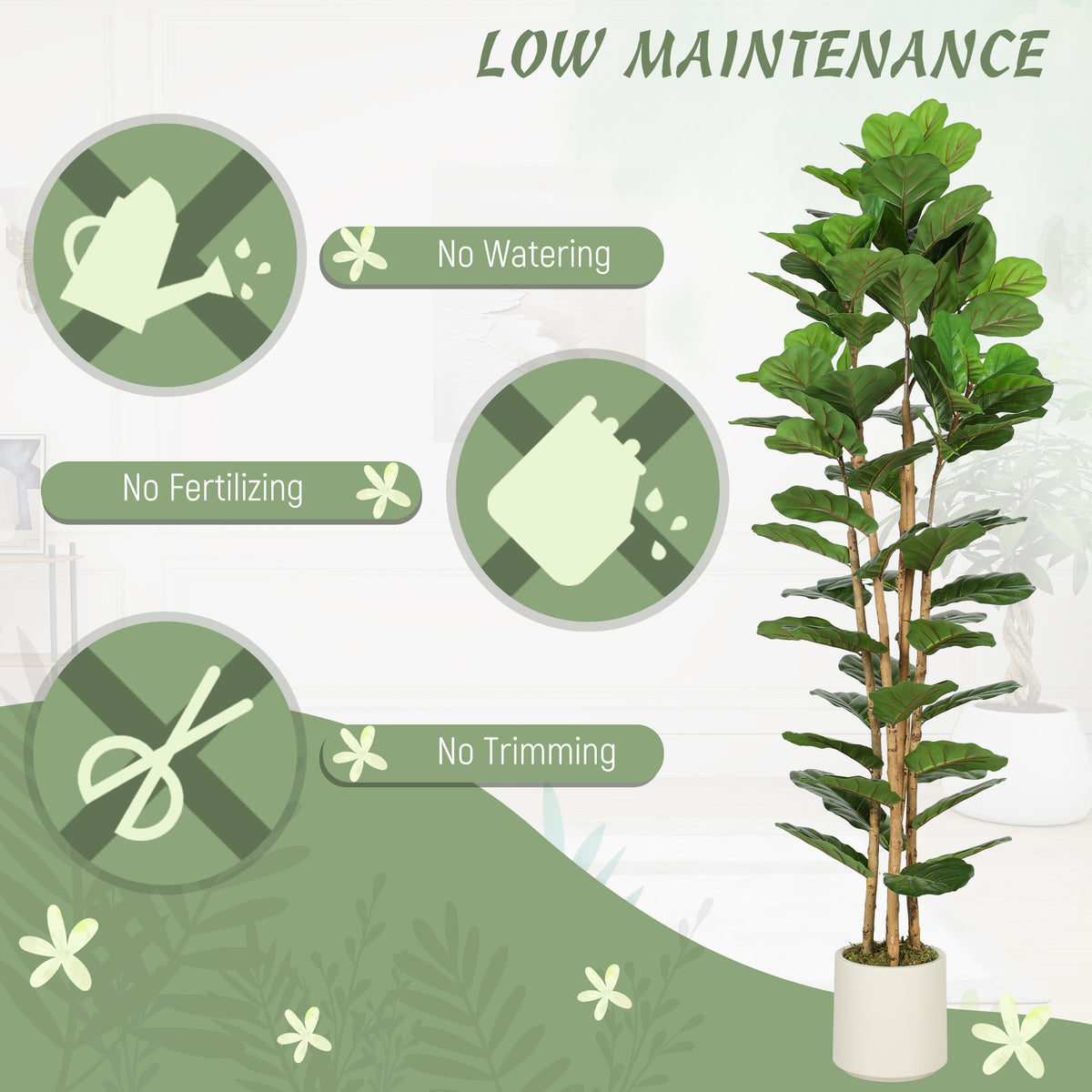 6FT Artificial Fiddle Leaf Fig Tree, Fake Potted Tree with Solid Wood Trunks and Lifelike Leaves for Indoor Decor, Green-Artificial Trees-DECOROLALA