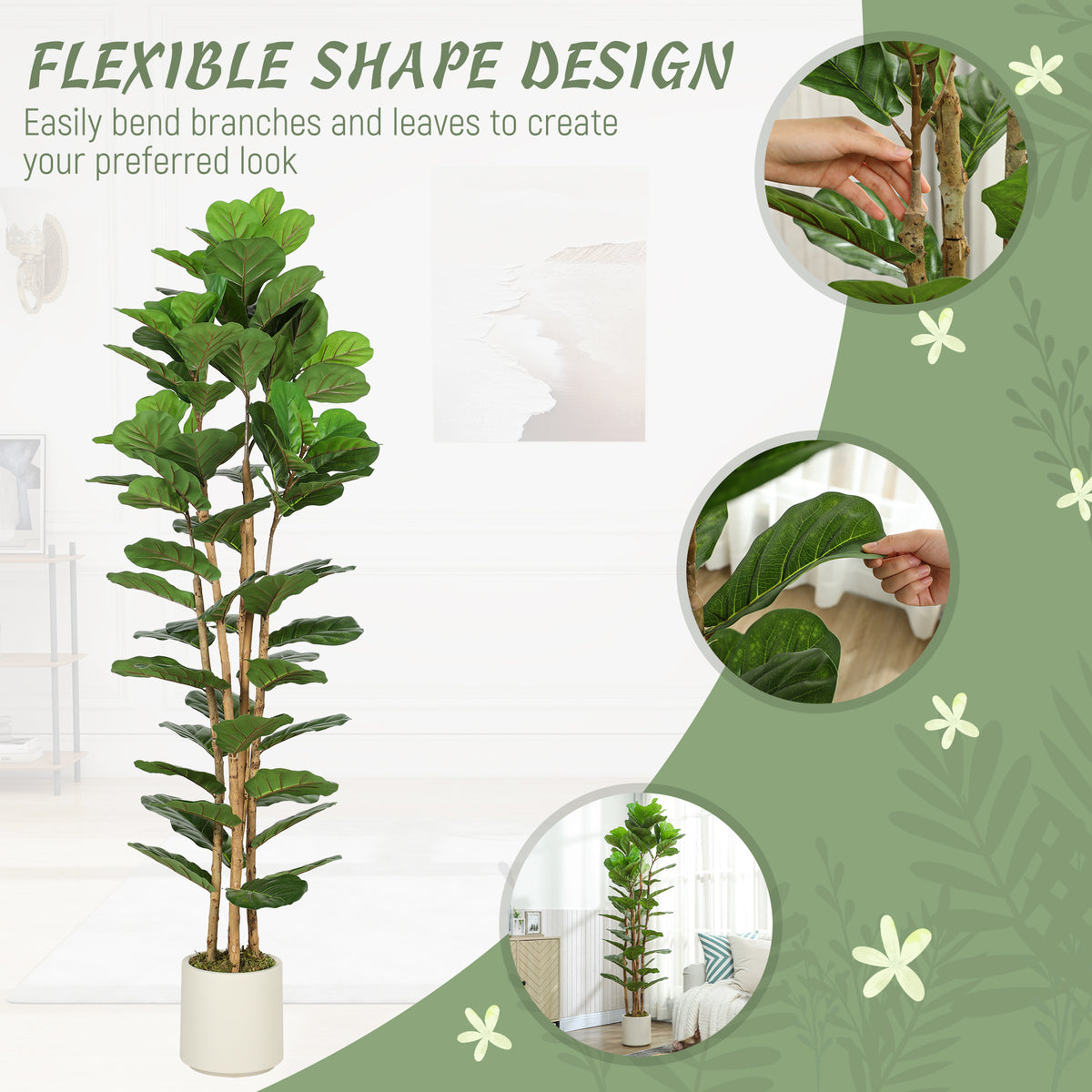 6FT Artificial Fiddle Leaf Fig Tree, Fake Potted Tree with Solid Wood Trunks and Lifelike Leaves for Indoor Decor, Green-Artificial Trees-DECOROLALA