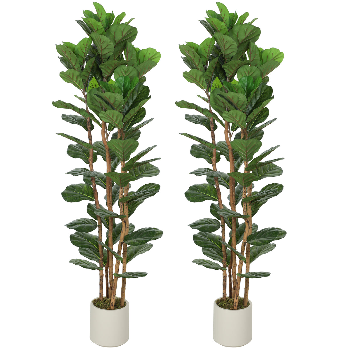 6FT Artificial Fiddle Leaf Fig Tree Set of 2, Fake Potted Tree with Solid Wood Trunks for Indoor Decor, Green-Artificial Trees-DECOROLALA