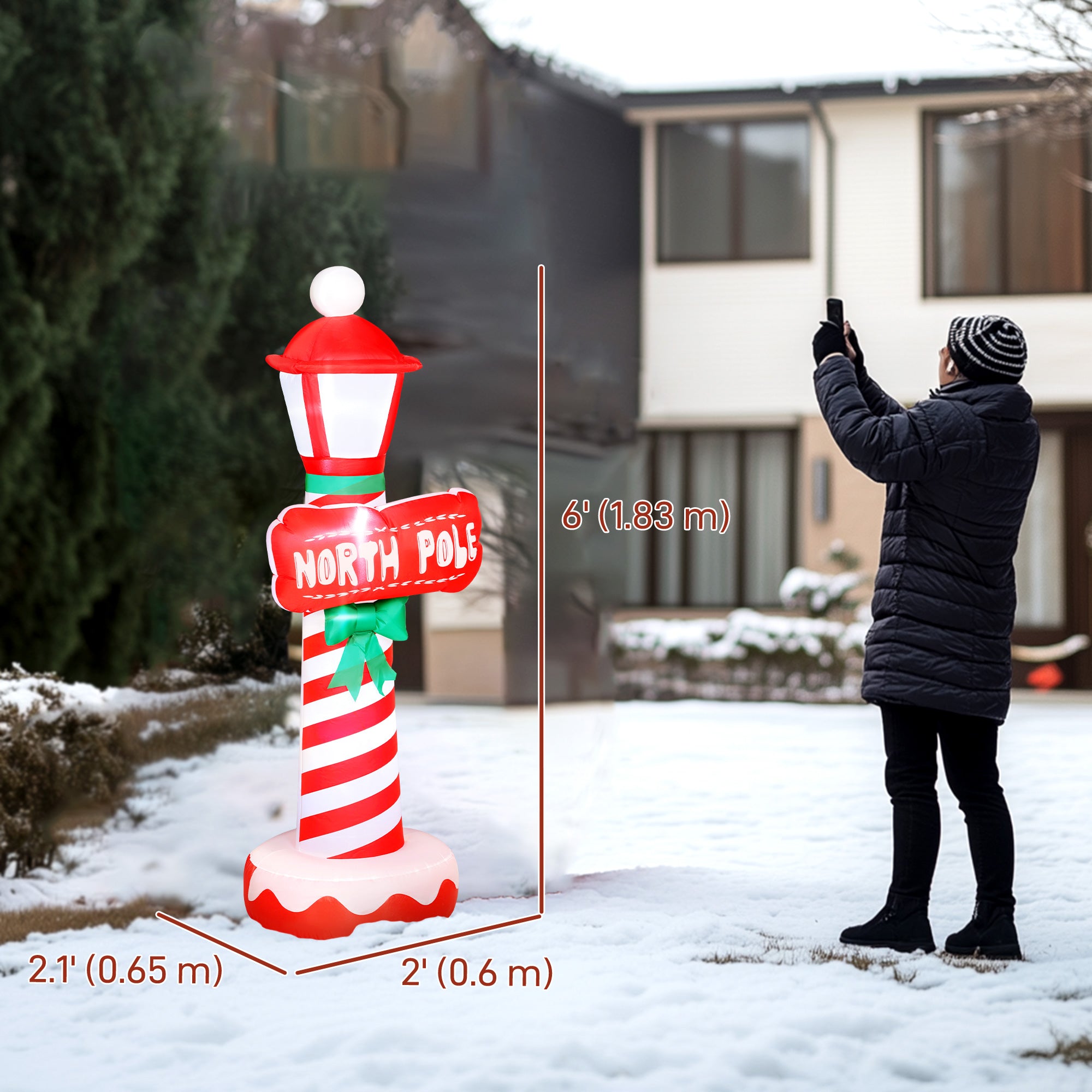 6FT Christmas Inflatable Decoration, Inflatable Lighthouse Xmas Blow Up Decor with LED Lights for Yard, Lawn, Garden-Home Furnishings > Holiday & Seasonal > Christmas Decorations > Christmas Inflatables-DECOROLALA