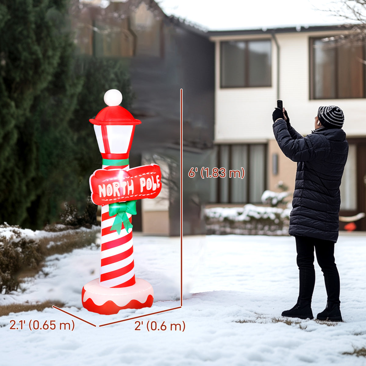 6FT Christmas Inflatable Lighthouse LED Blow Up Decor-Home Furnishings > Holiday & Seasonal > Christmas Decorations > Christmas Inflatables-DECOROLALA