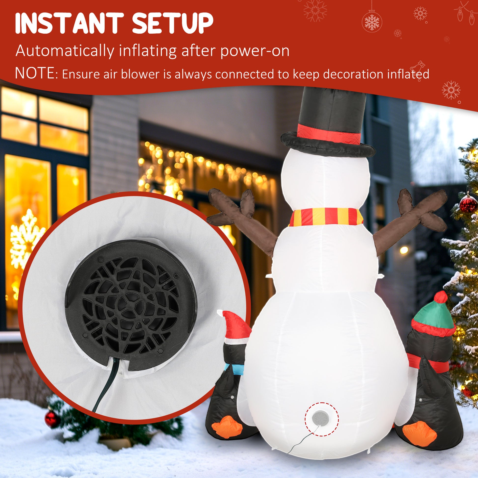 6FT Christmas Inflatables Snowman & Penguins with LED Lights and Flashing Projector Light, Blow Up Inflatable Decoration-Home Furnishings > Holiday & Seasonal > Christmas Decorations > Christmas Inflatables-DECOROLALA