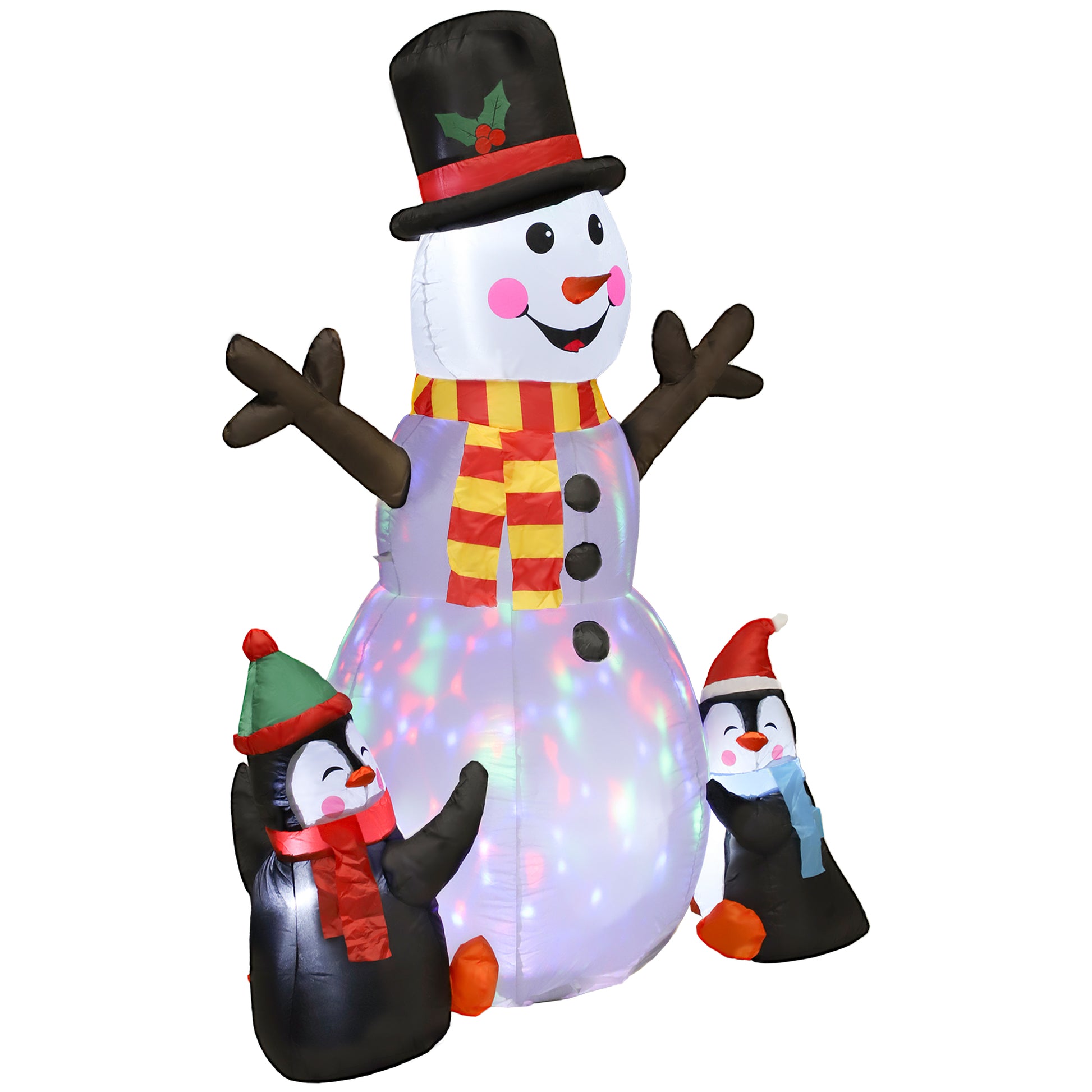 6FT Christmas Inflatables Snowman & Penguins with LED Lights and Flashing Projector Light, Blow Up Inflatable Decoration-Home Furnishings > Holiday & Seasonal > Christmas Decorations > Christmas Inflatables-DECOROLALA