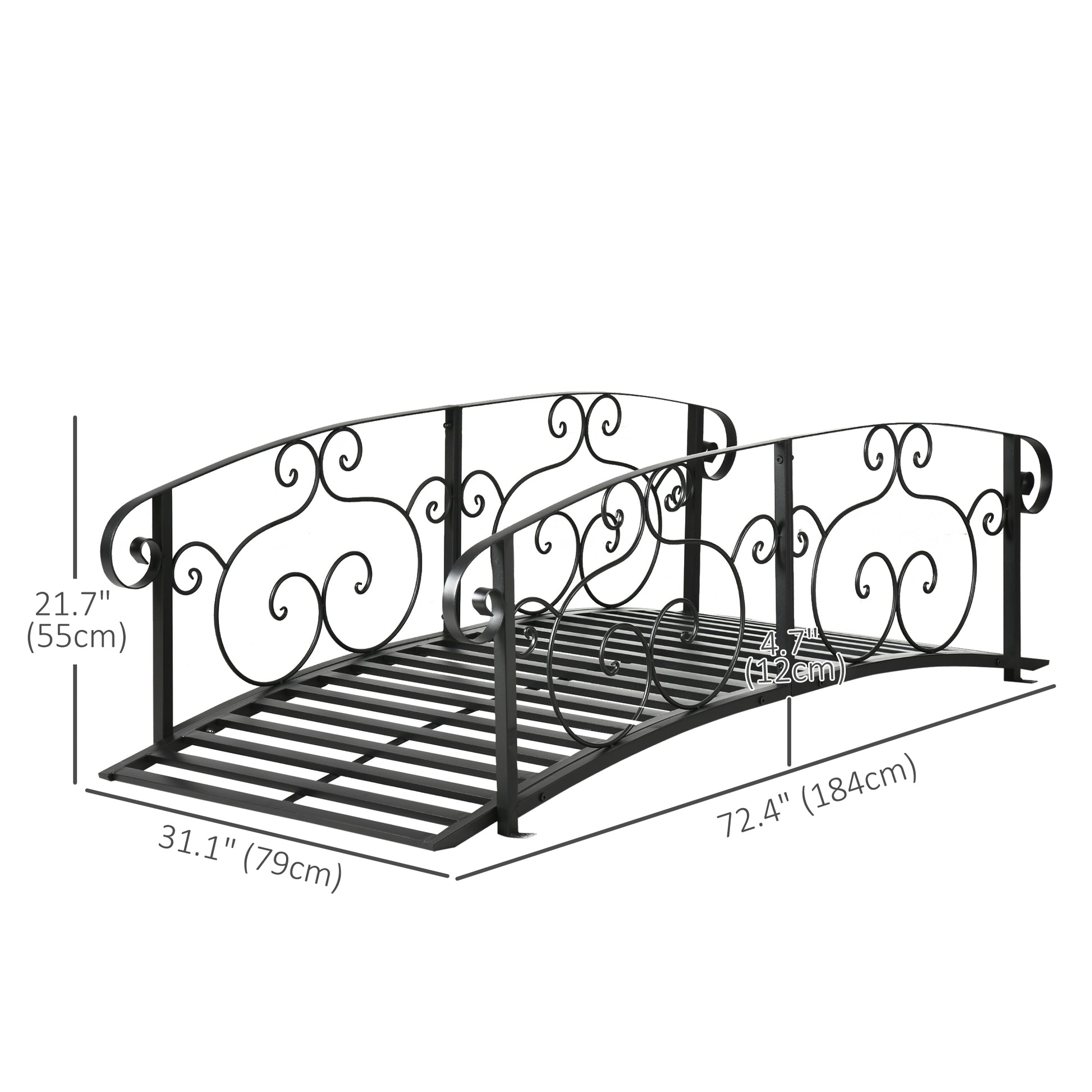 6FT Steel Garden Bridge - Black Decorative Arched Walkway-DECOROLALA