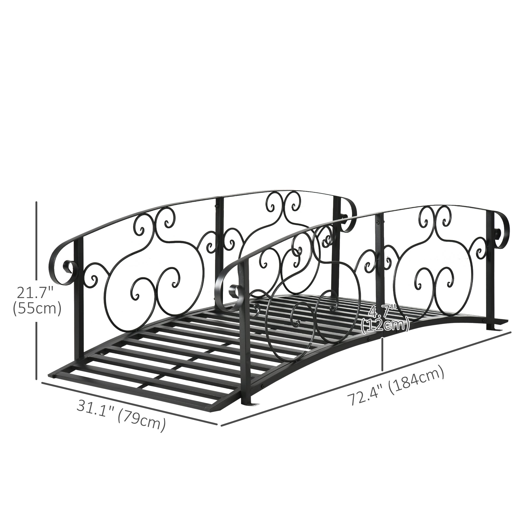 6FT Steel Garden Bridge - Black Decorative Arched Walkway-DECOROLALA