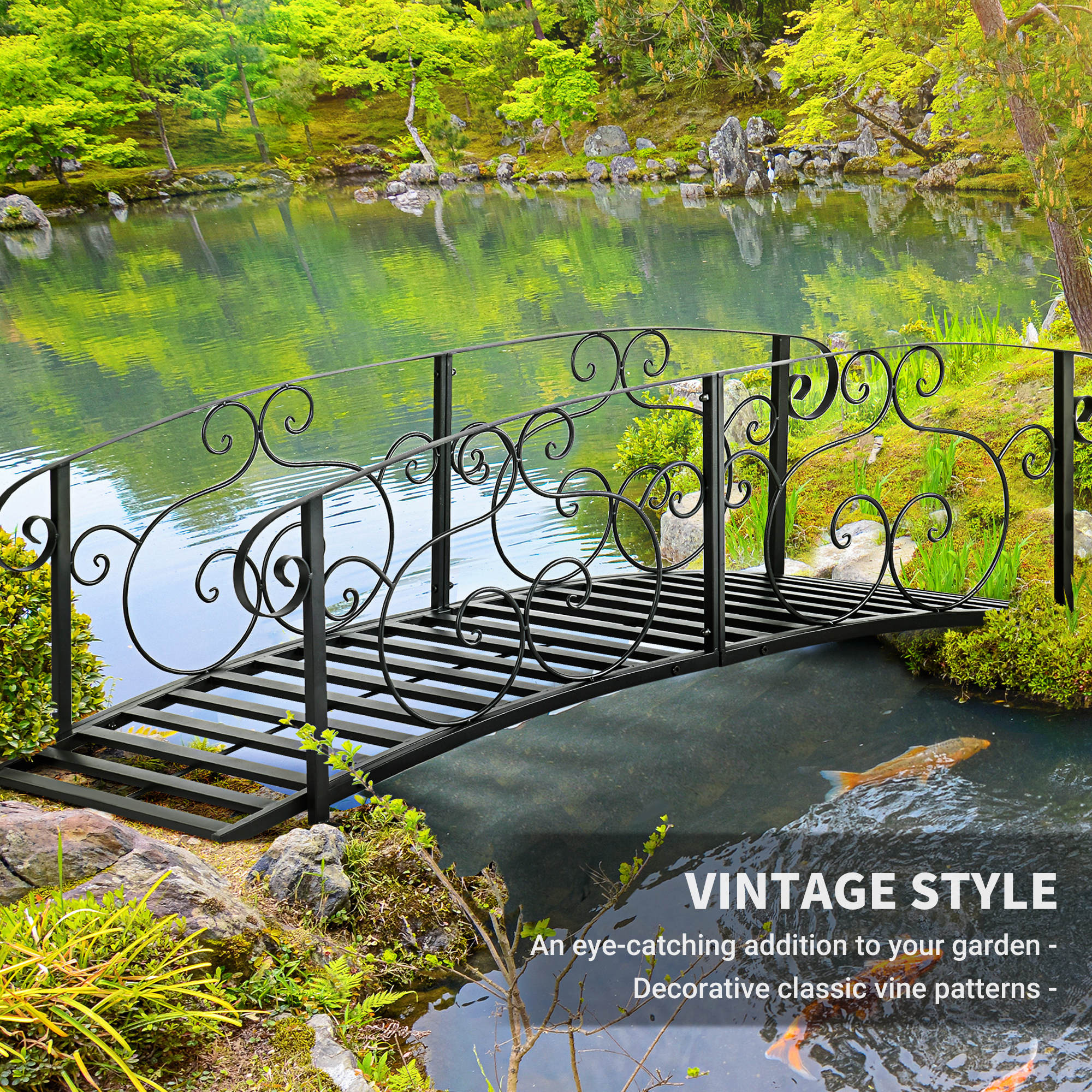 6FT Steel Garden Bridge - Black Decorative Arched Walkway-DECOROLALA