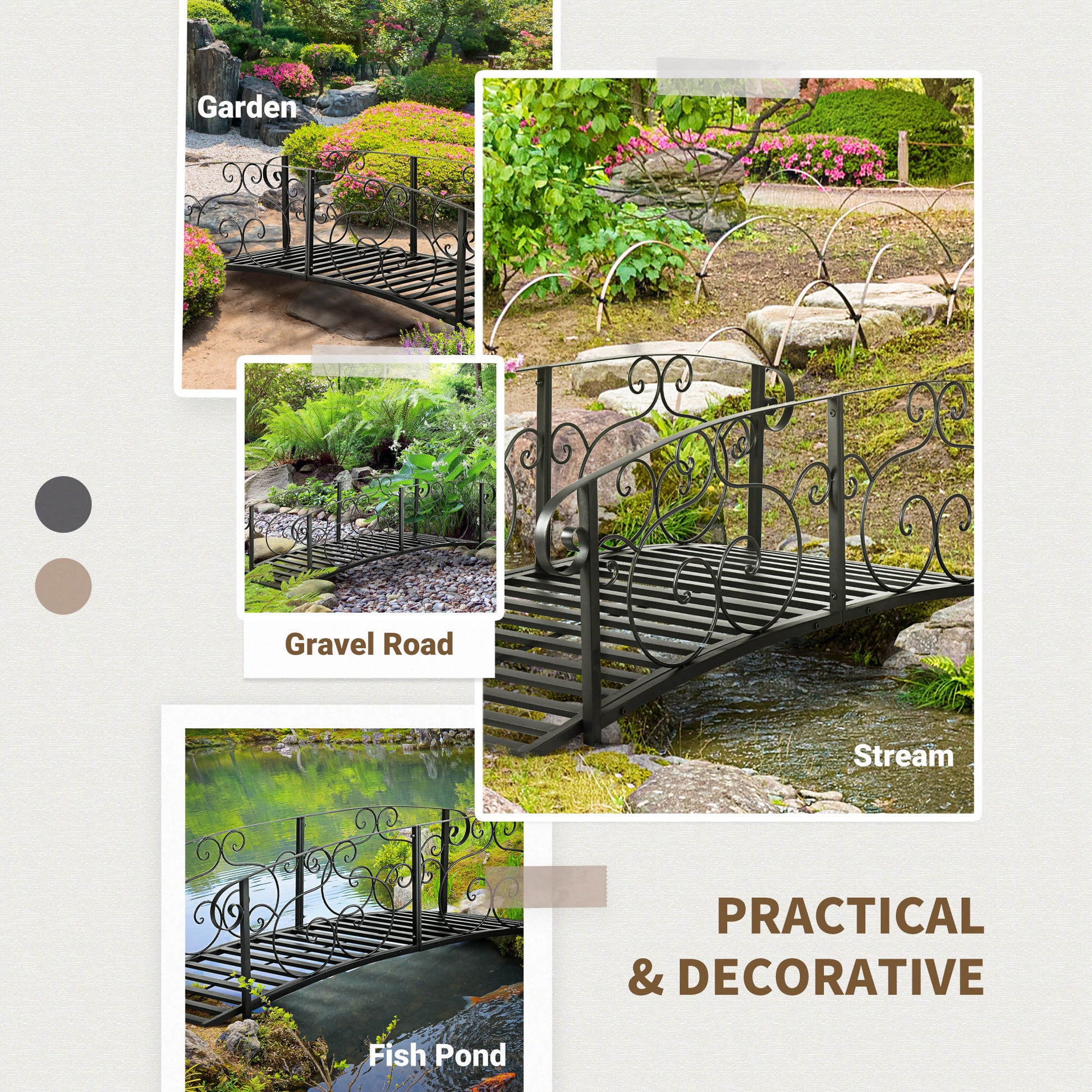 6FT Steel Garden Bridge - Black Decorative Arched Walkway-DECOROLALA