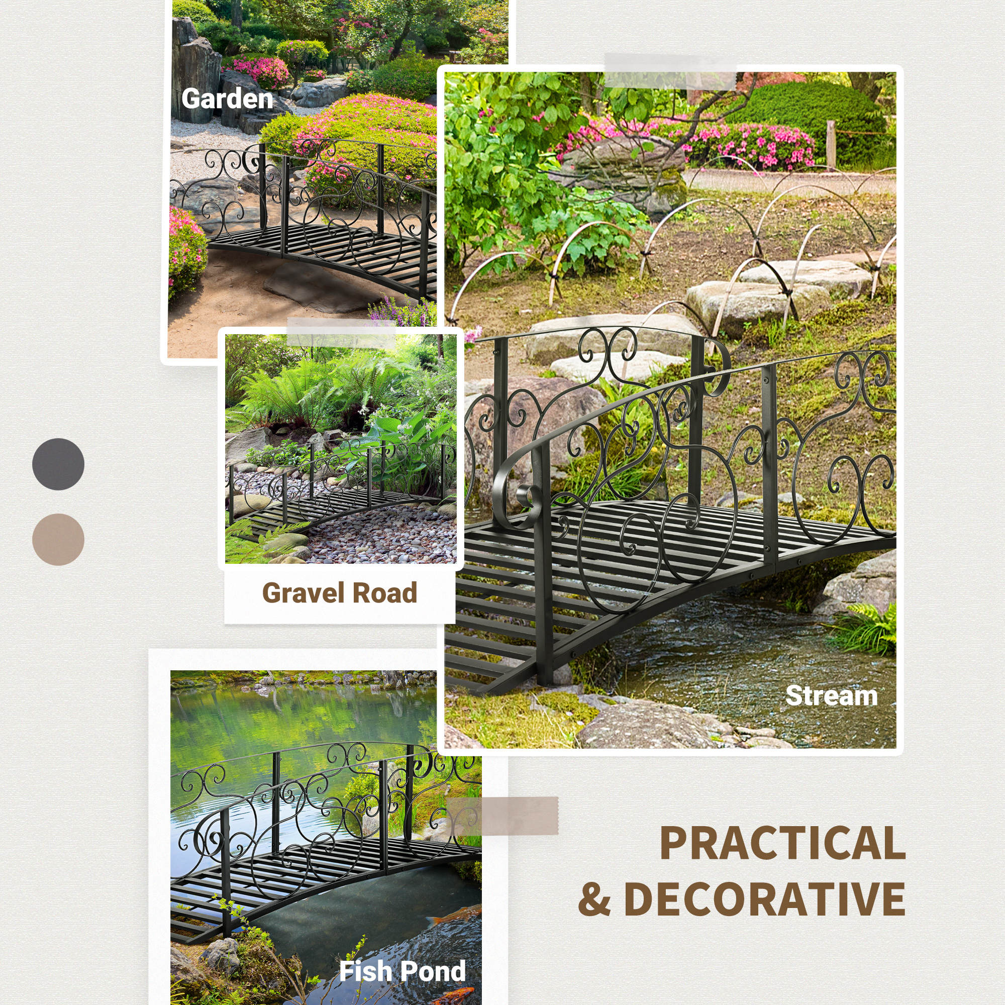 6FT Steel Garden Bridge - Black Decorative Arched Walkway-DECOROLALA