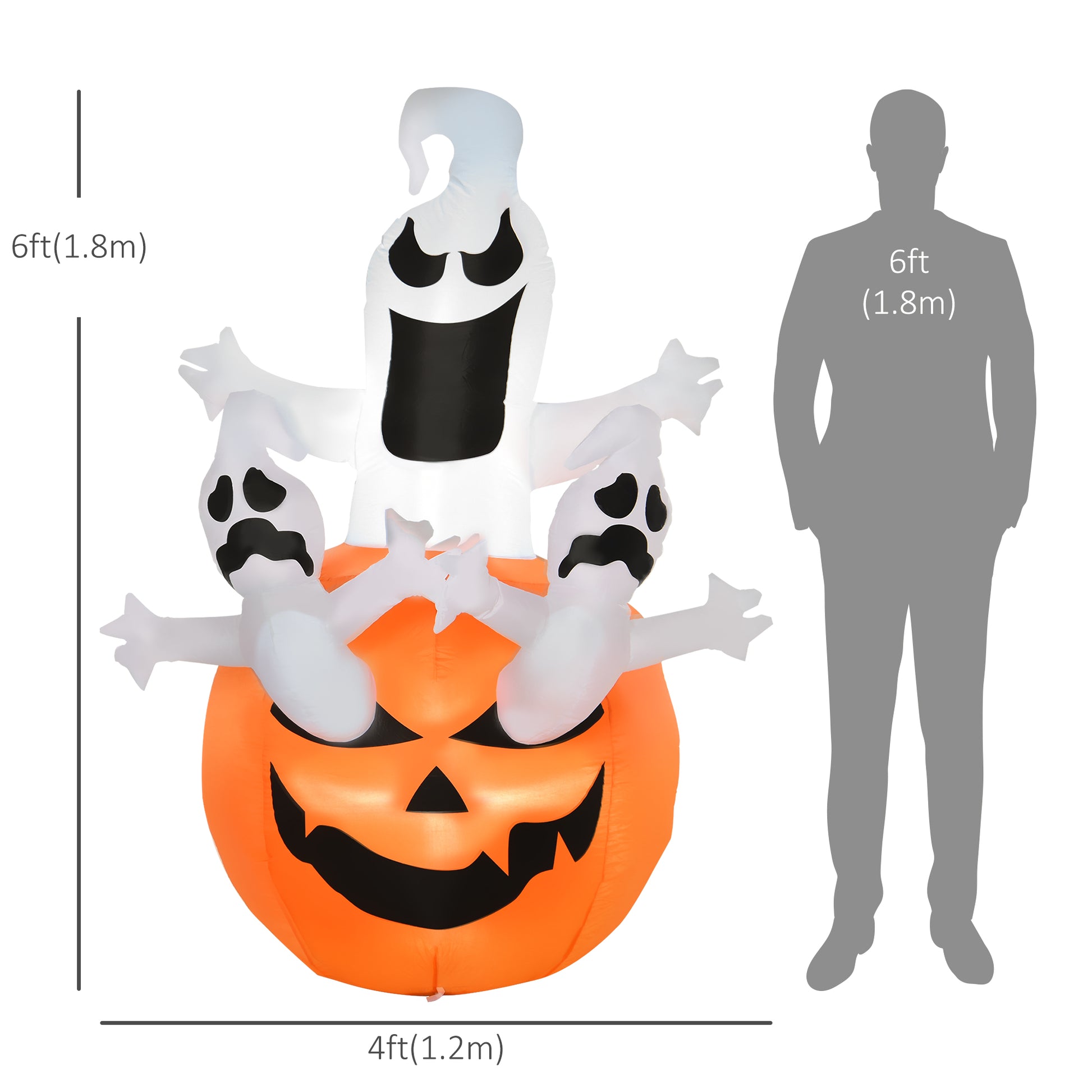 6FT Tall Halloween Inflatable Jack-O-Lantern and Ghosts, Outdoor Blow Up Yard Decoration with Pumpkin Lantern and LED Lights for Garden, Lawn, Party, Holiday-Home Furnishings > Holiday & Seasonal > Halloween Decorations-DECOROLALA