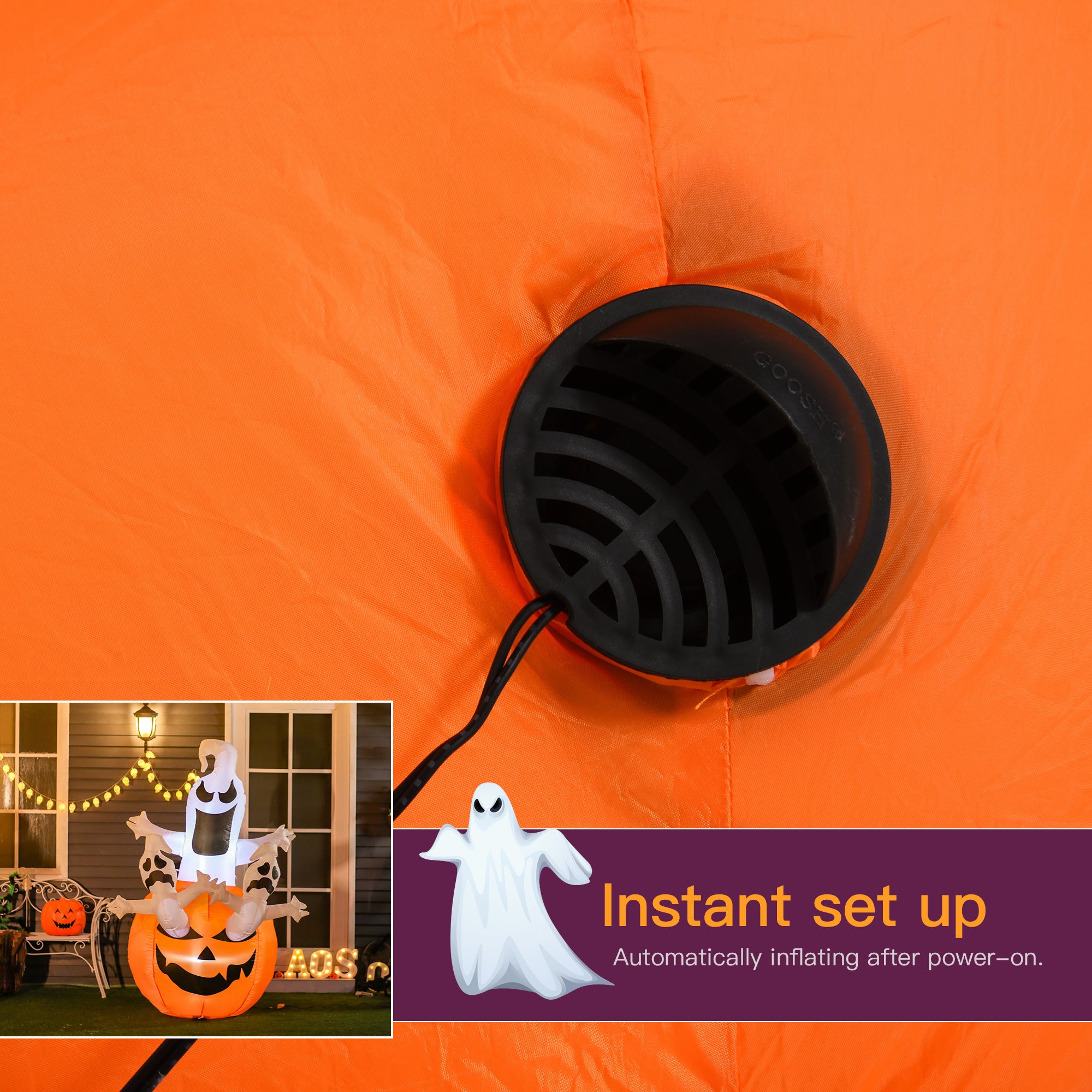 6FT Tall Halloween Inflatable Jack-O-Lantern and Ghosts, Outdoor Blow Up Yard Decoration with Pumpkin Lantern and LED Lights for Garden, Lawn, Party, Holiday-Home Furnishings > Holiday & Seasonal > Halloween Decorations-DECOROLALA